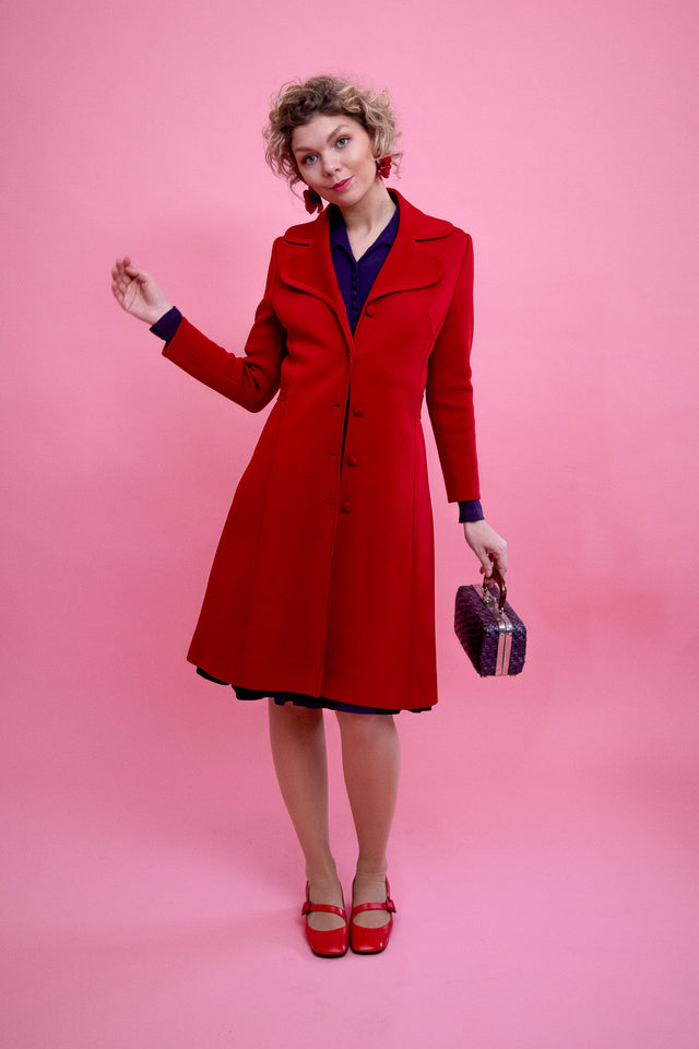 1960s 1970s Red Knit Wool Mod/Trench Coat // Size M