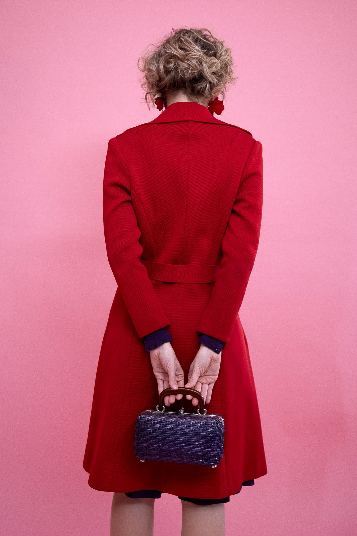 1960s 1970s Red Knit Wool Mod/Trench Coat // Size M