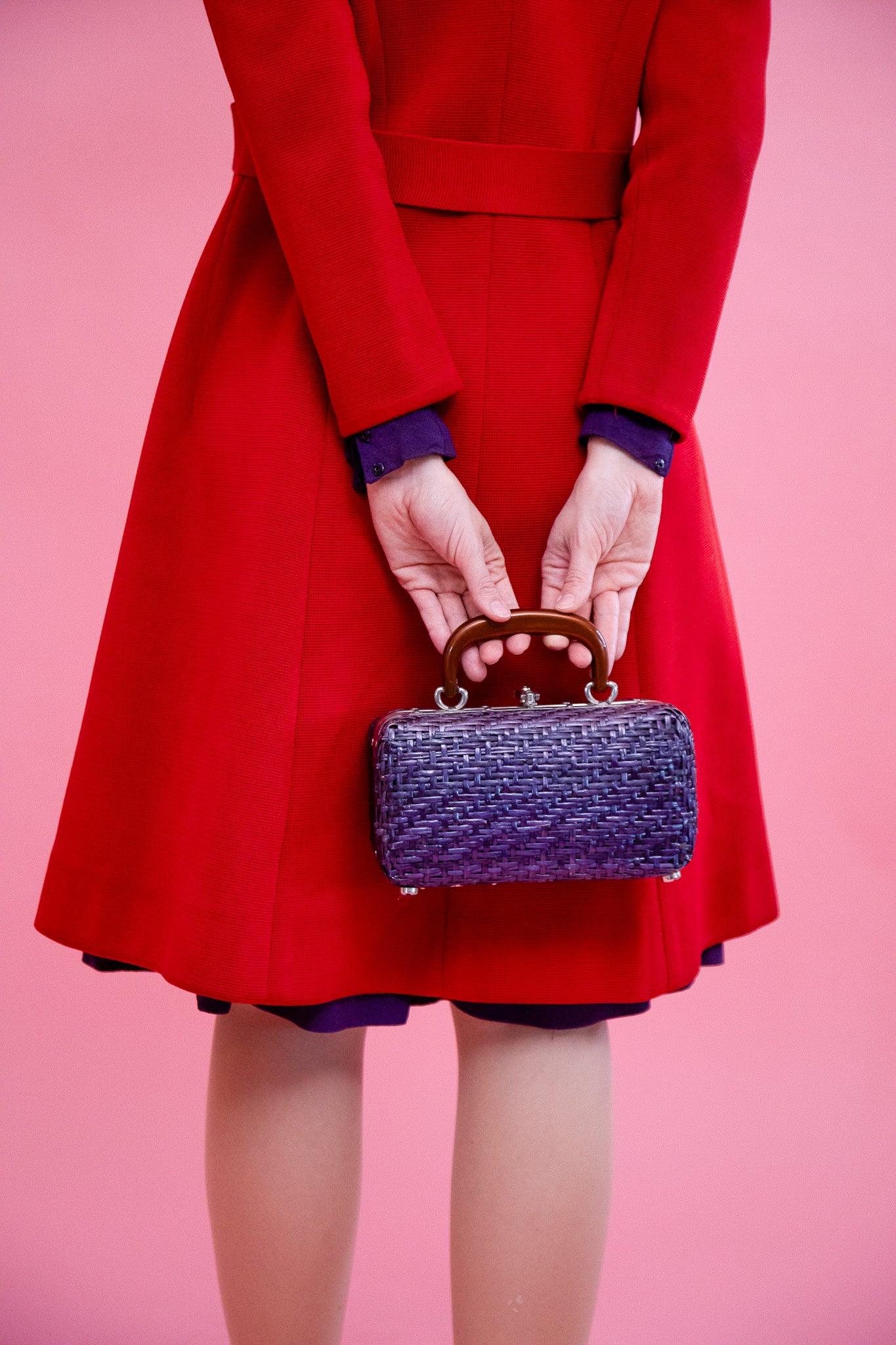 1960s 1970s Red Knit Wool Mod/Trench Coat // Size M