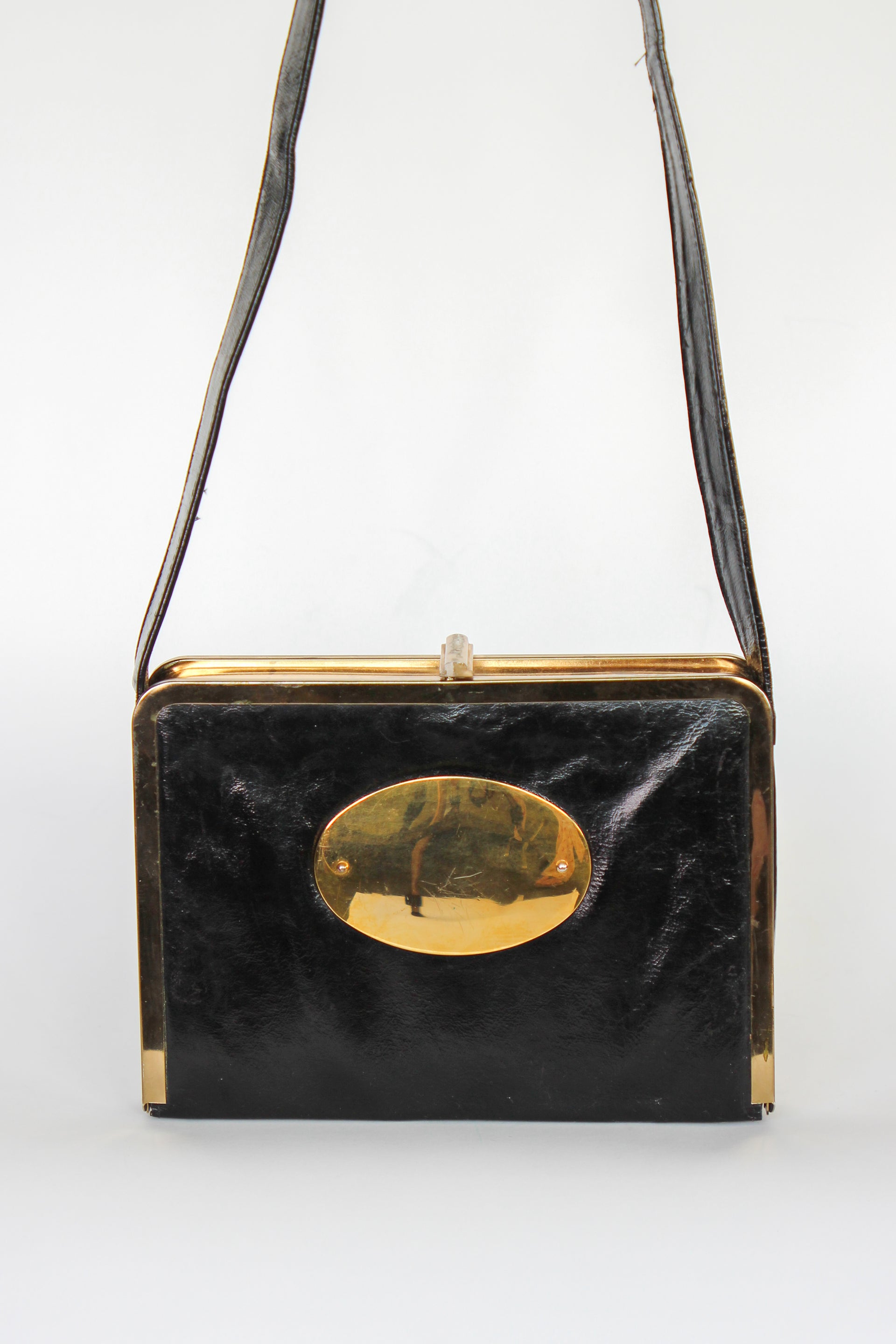 1960s Black Leather Shoulder Bag//Danish Design