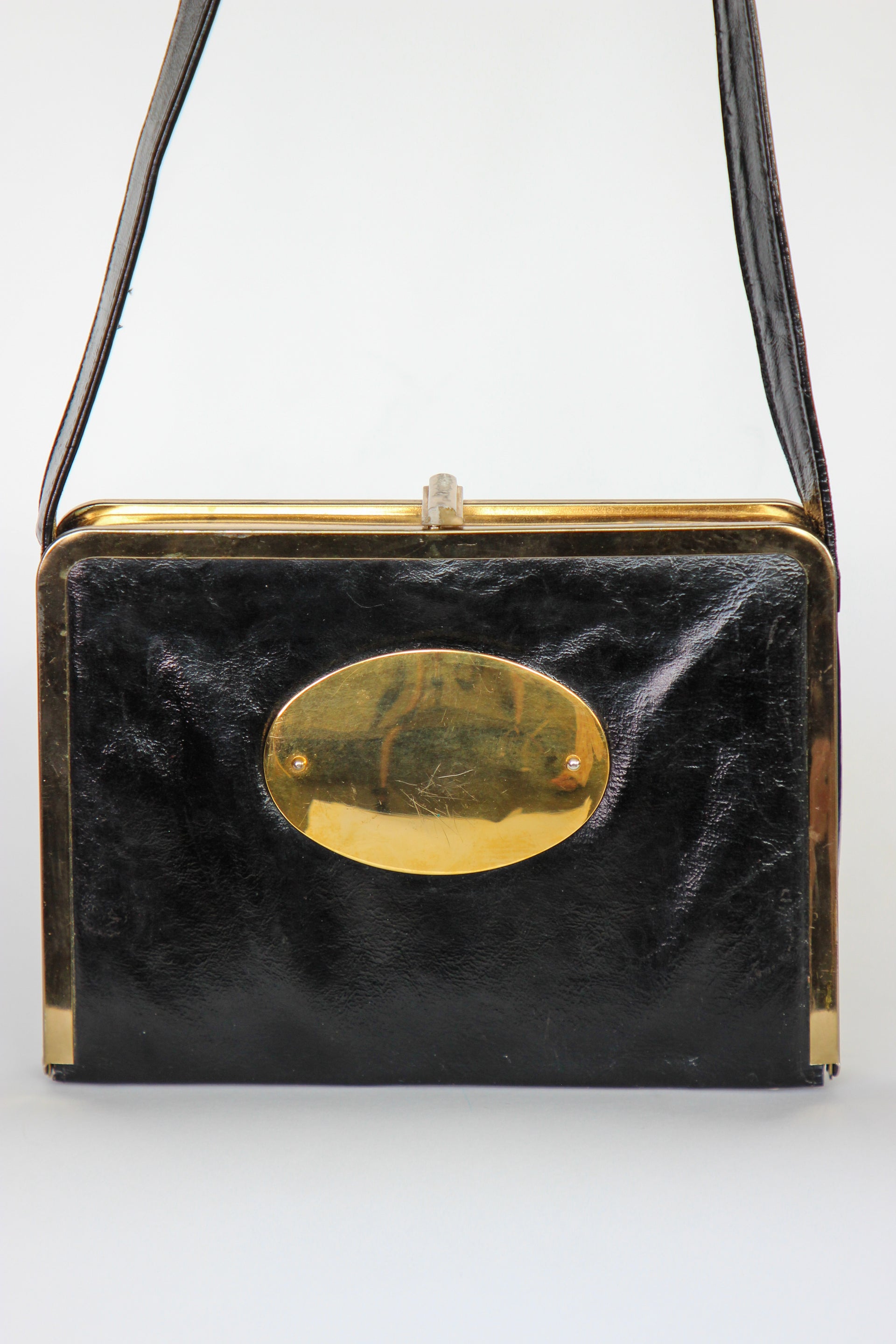 1960s Black Leather Shoulder Bag//Danish Design