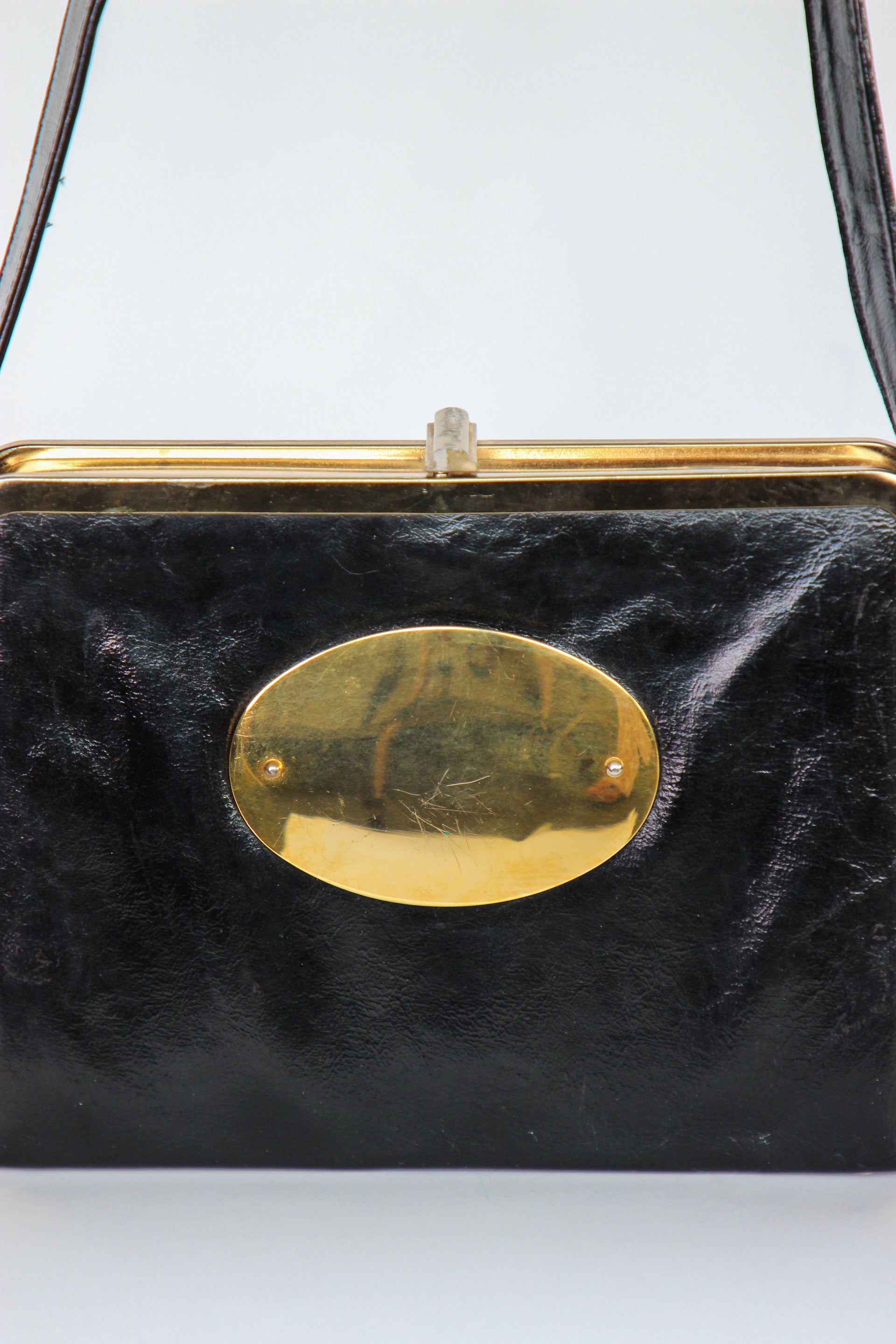 1960s Black Leather Shoulder Bag//Danish Design