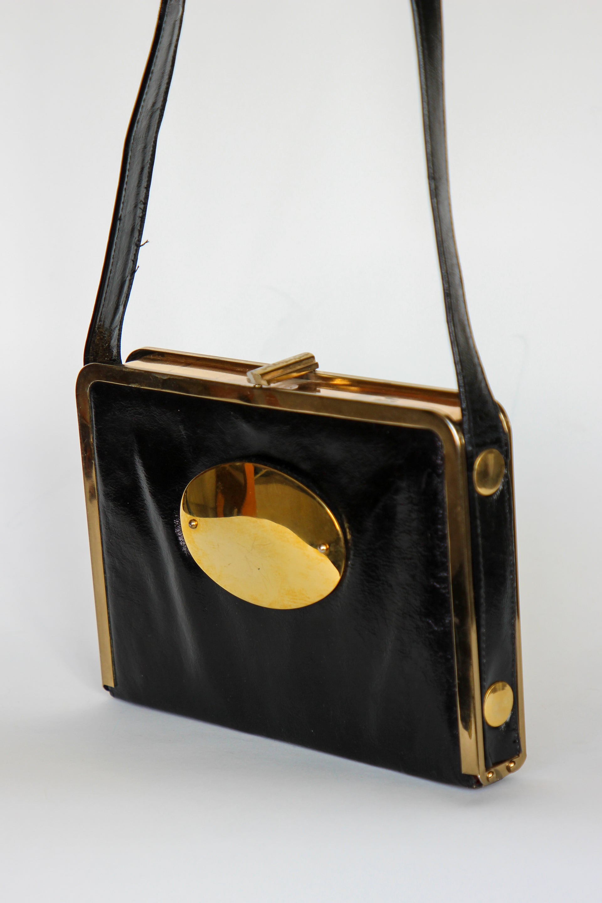 1960s Black Leather Shoulder Bag//Danish Design