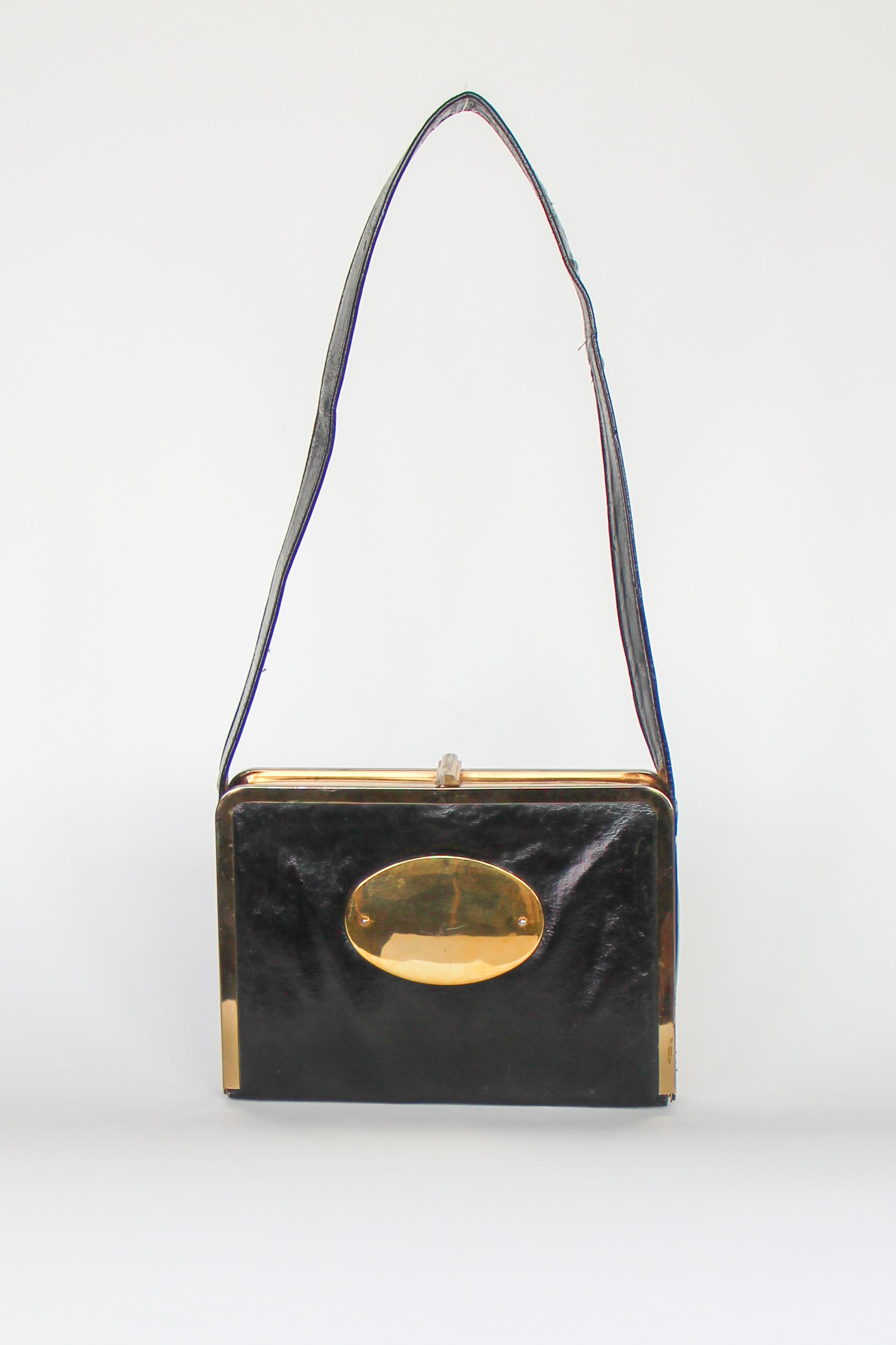 1960s Black Leather Shoulder Bag//Danish Design