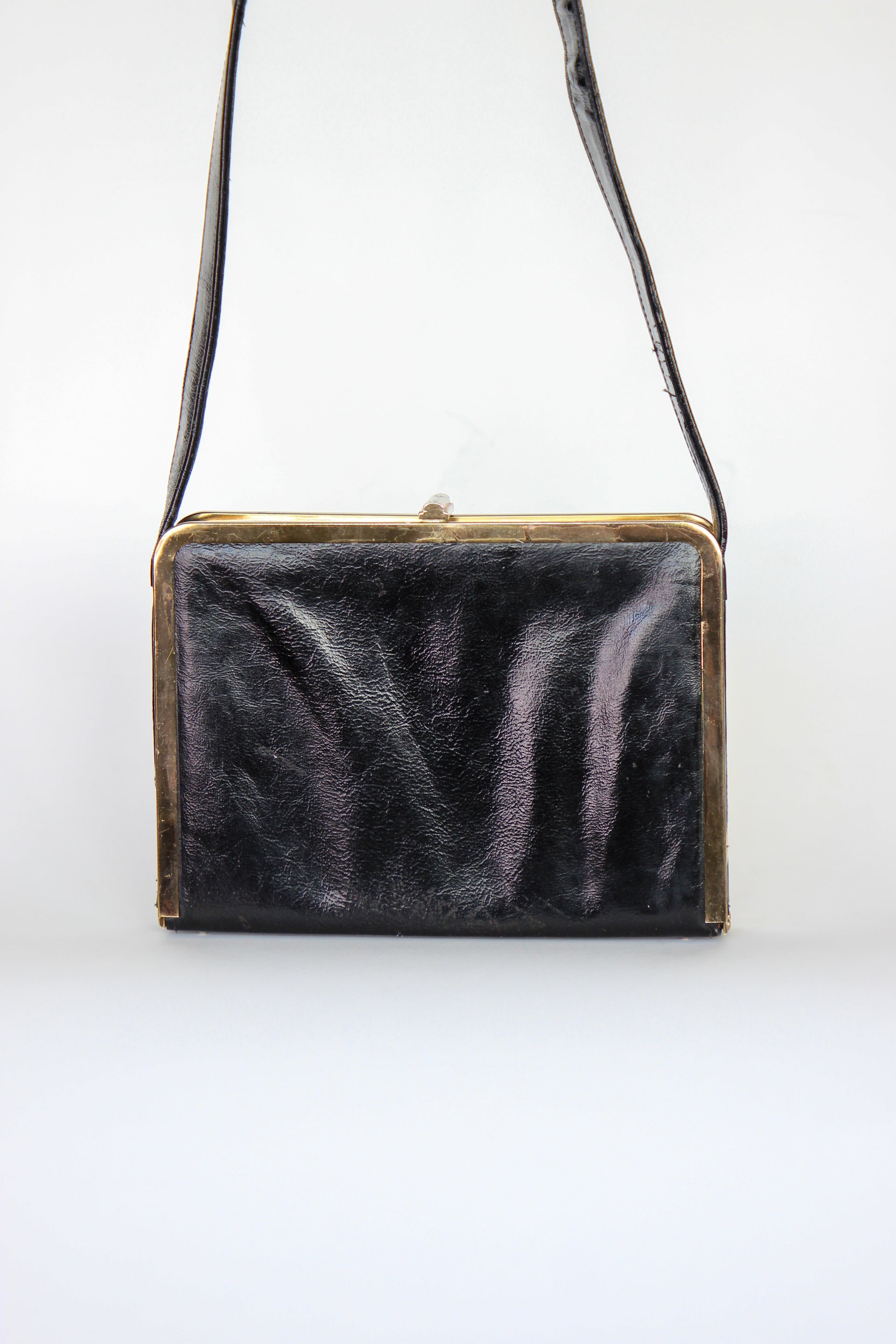1960s Black Leather Shoulder Bag//Danish Design