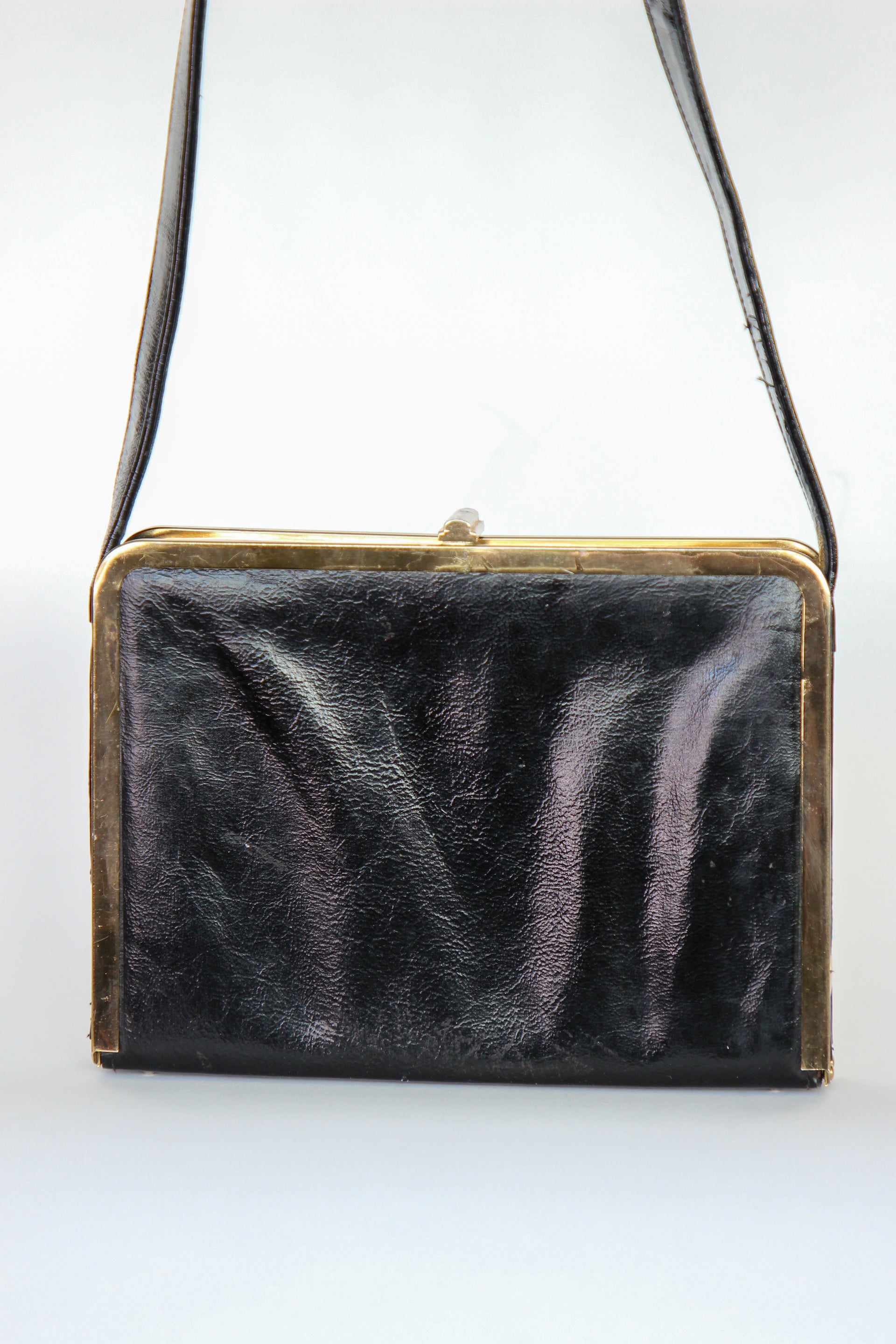 1960s Black Leather Shoulder Bag//Danish Design