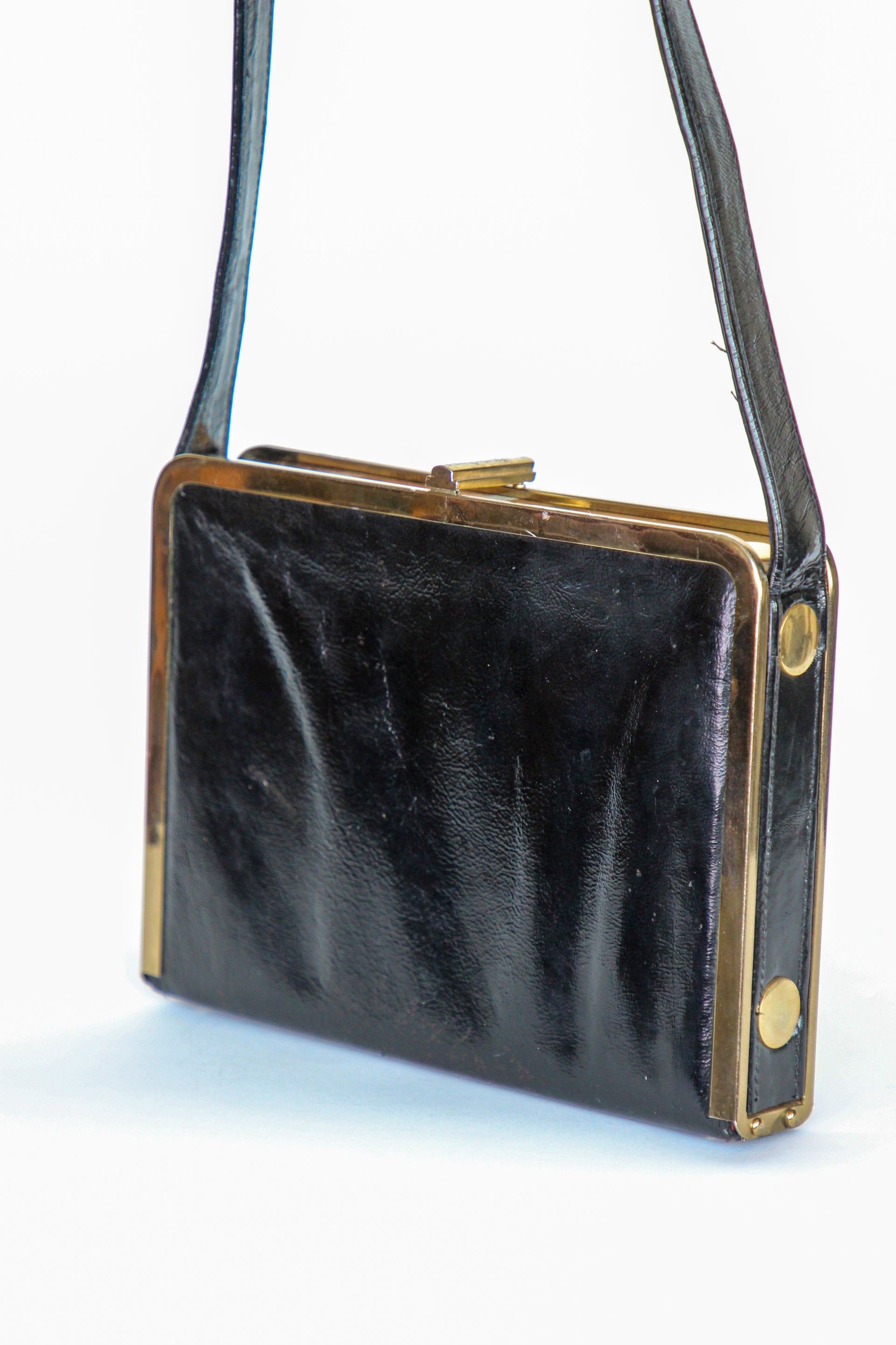 1960s Black Leather Shoulder Bag//Danish Design