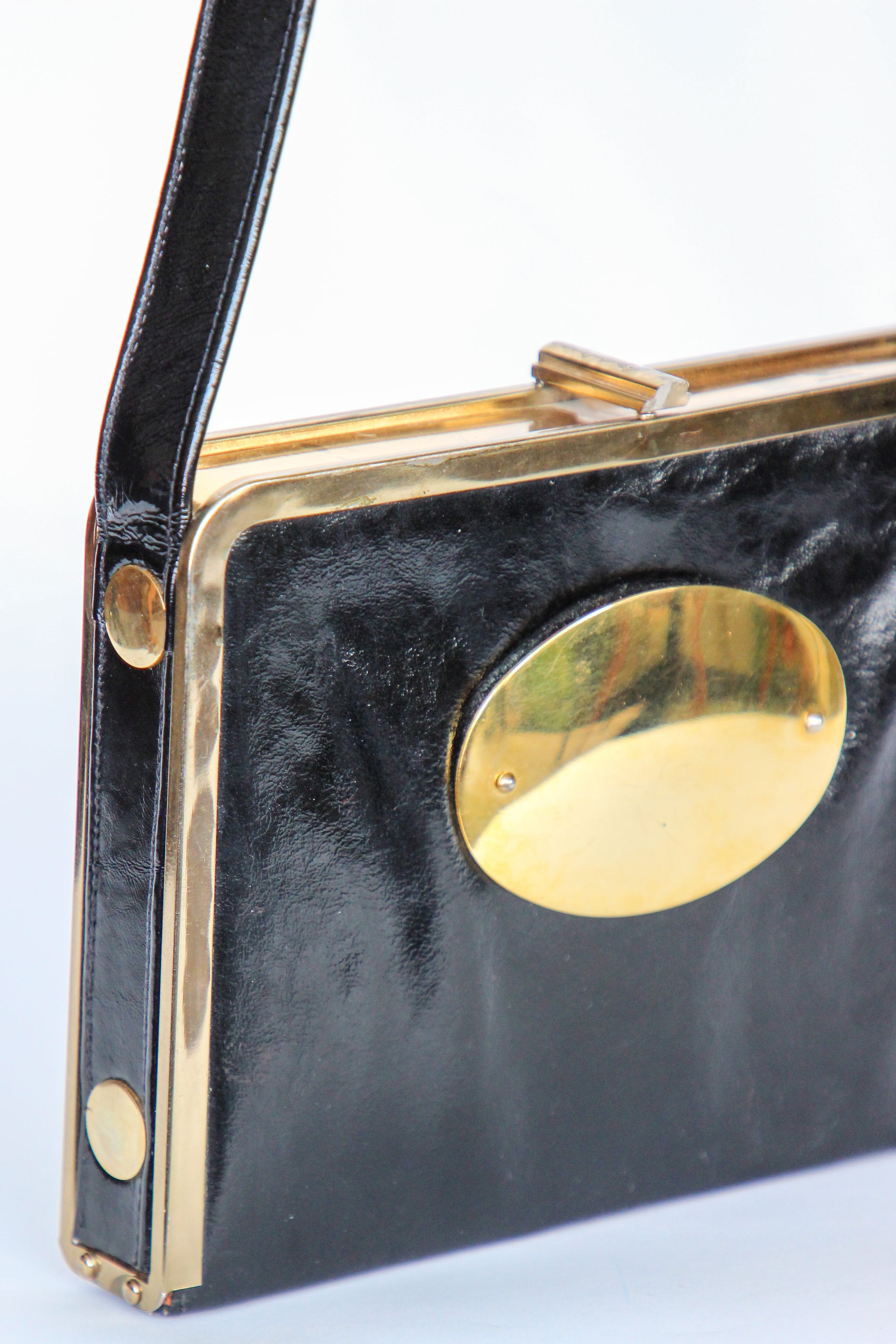 1960s Black Leather Shoulder Bag//Danish Design