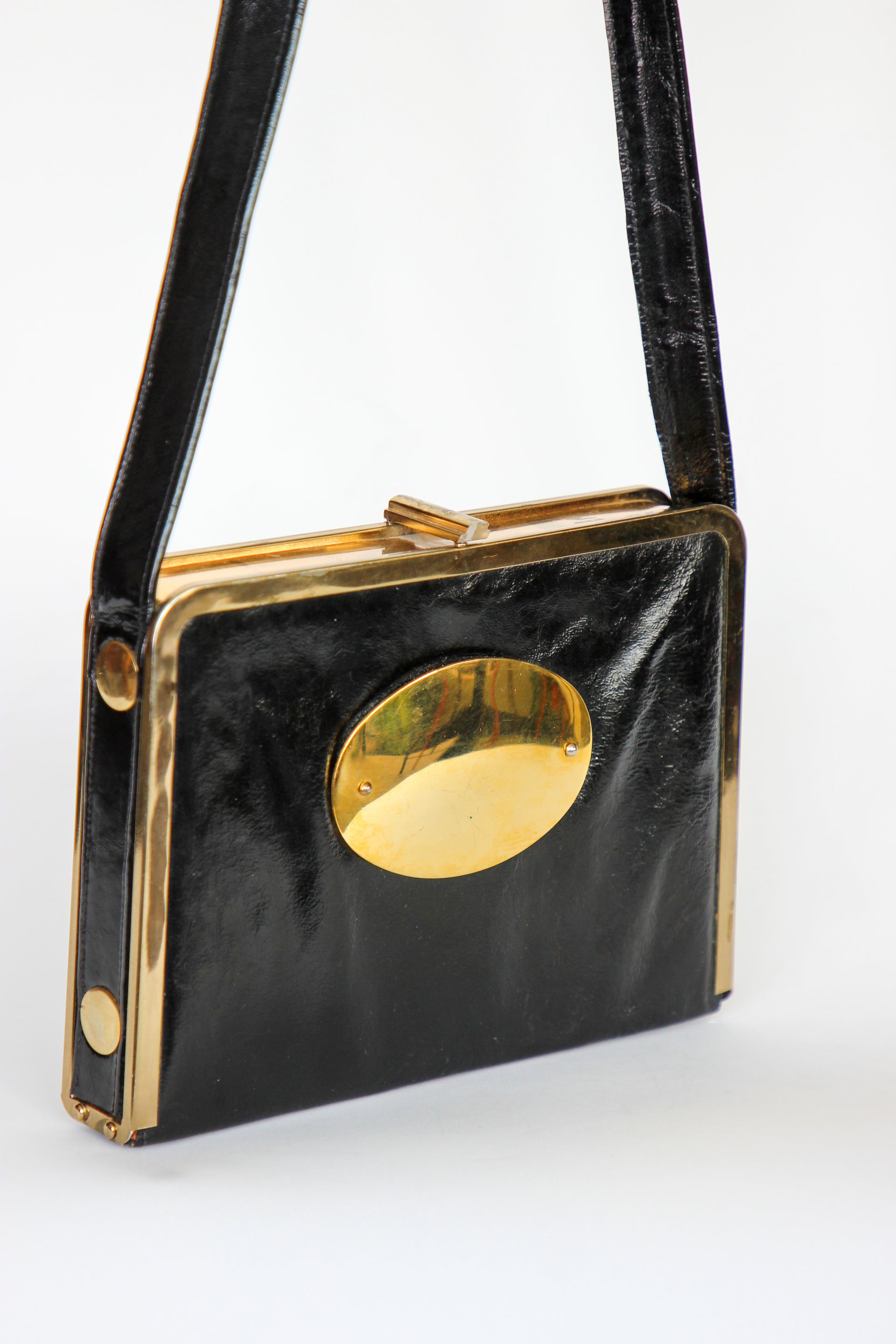 1960s Black Leather Shoulder Bag//Danish Design