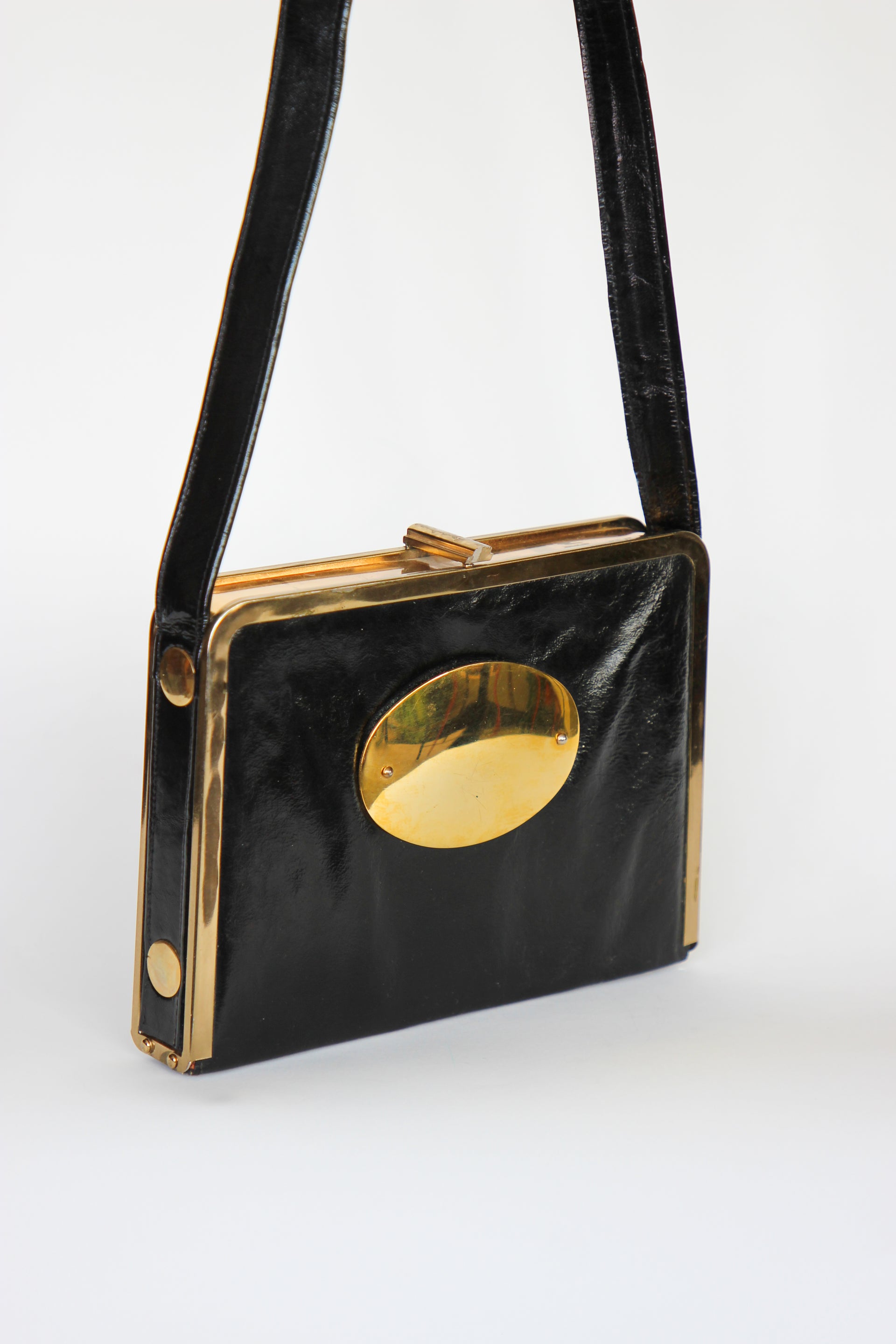 1960s Black Leather Shoulder Bag//Danish Design