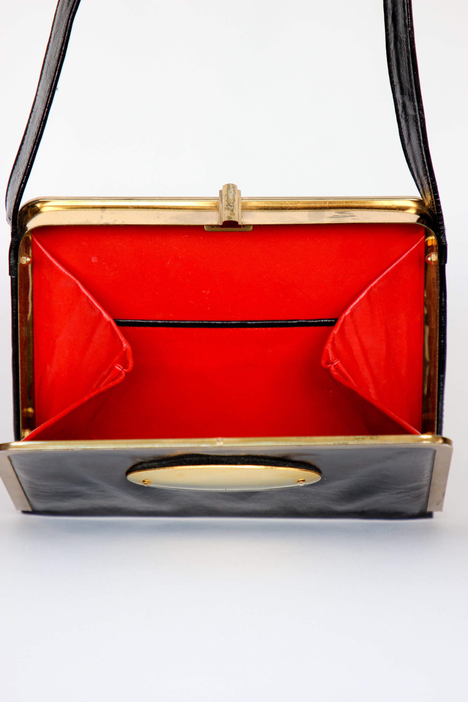 1960s Black Leather Shoulder Bag//Danish Design