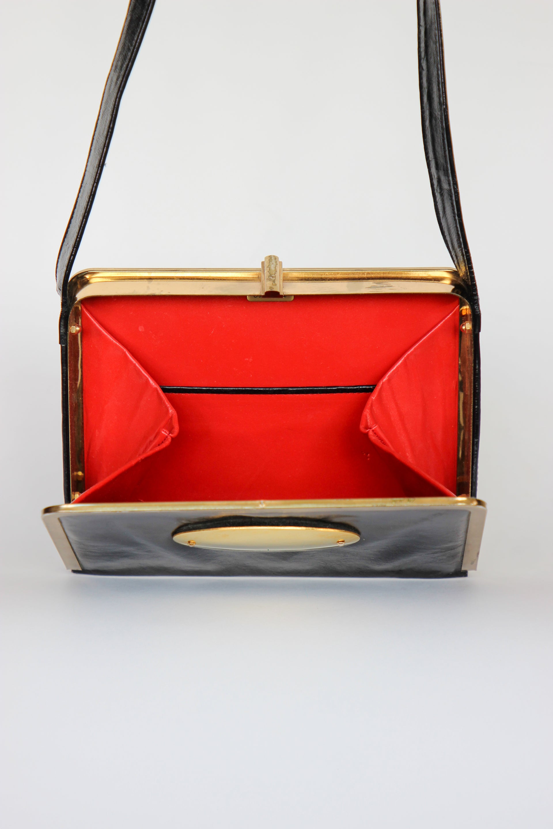 1960s Black Leather Shoulder Bag//Danish Design