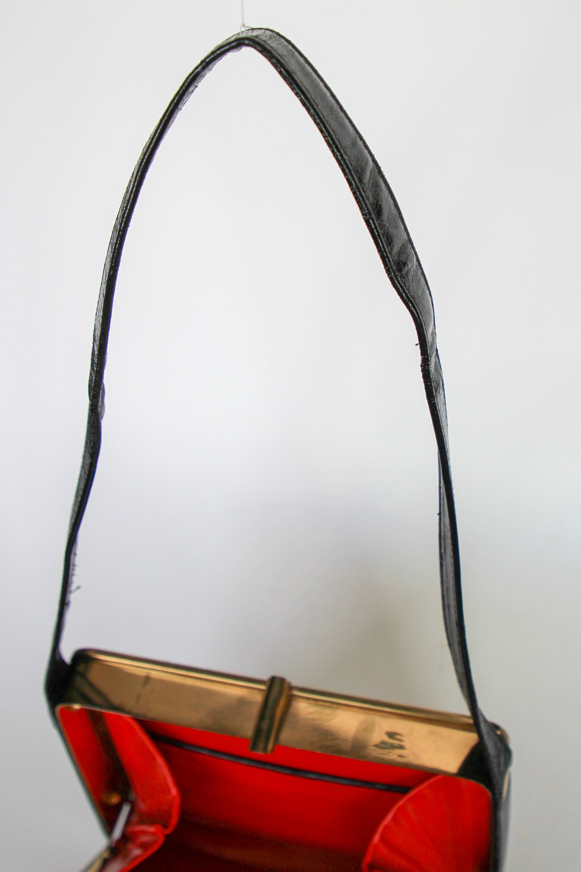 1960s Black Leather Shoulder Bag//Danish Design