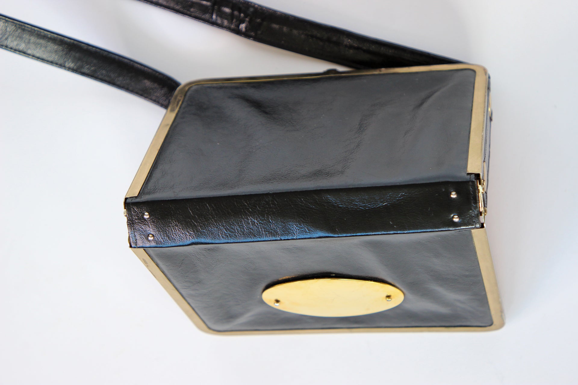 1960s Black Leather Shoulder Bag//Danish Design