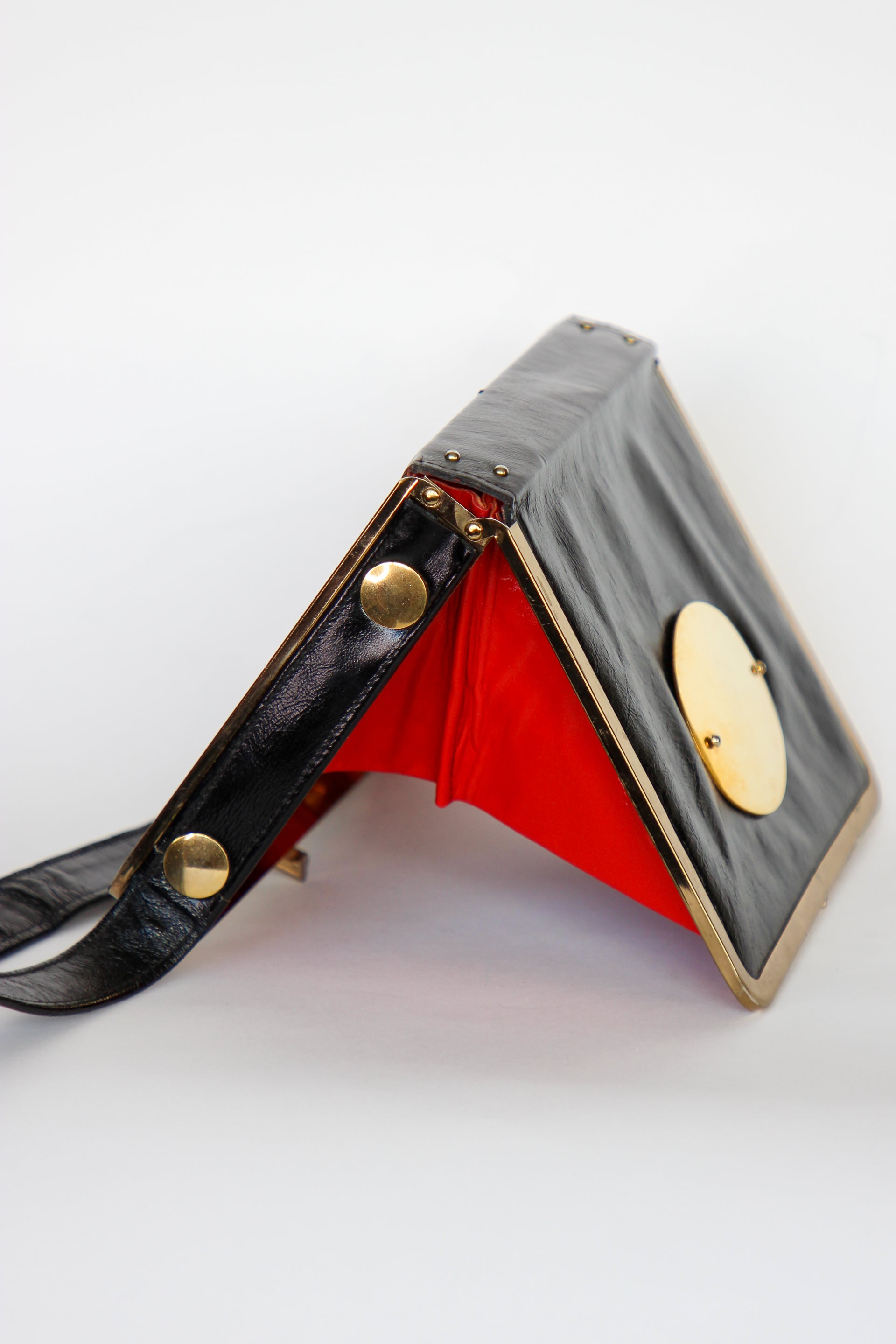 1960s Black Leather Shoulder Bag//Danish Design