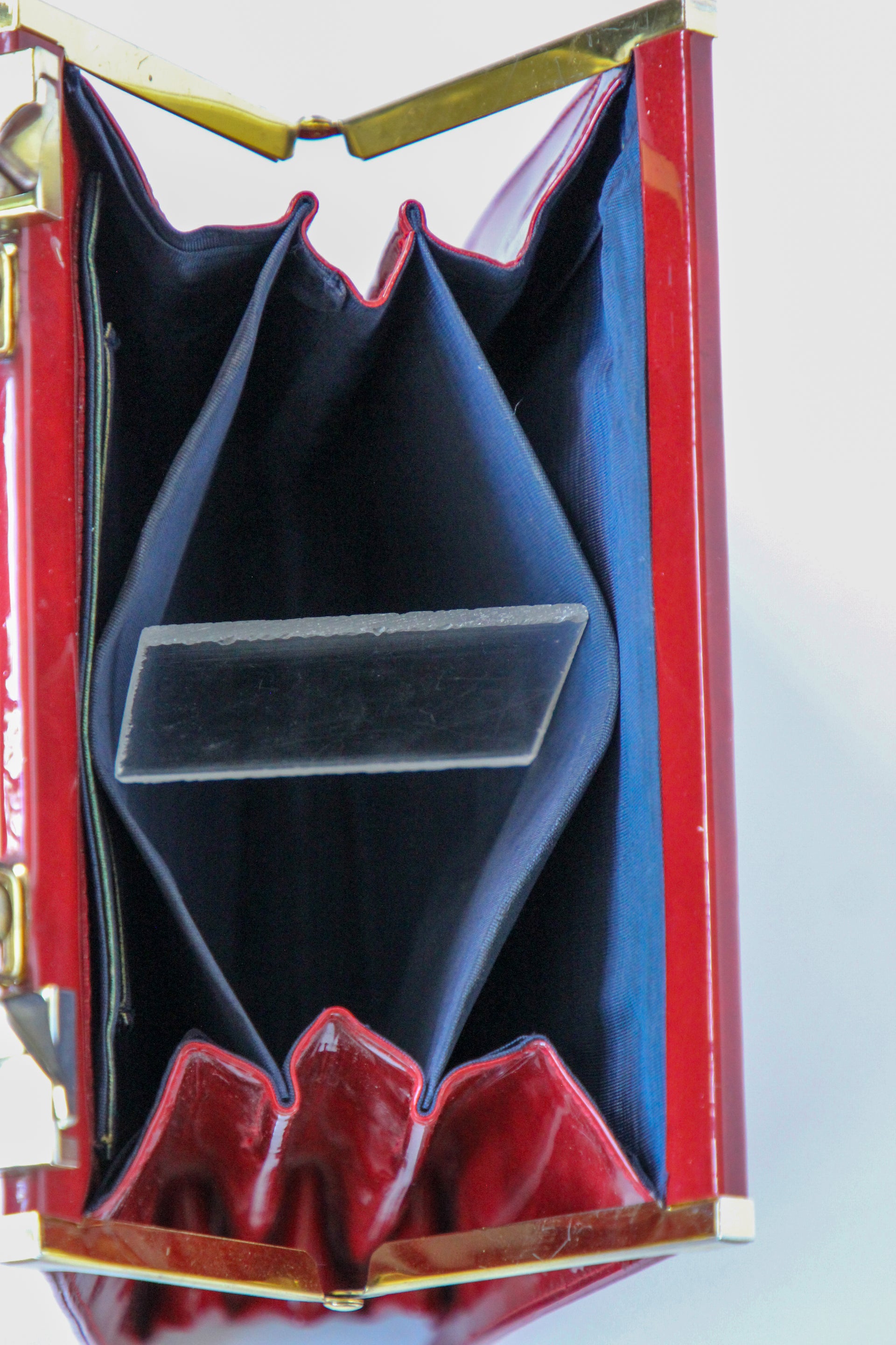 1960s Vintage Red Vinyl Top Handle Bag/Purse with Golden Closure.