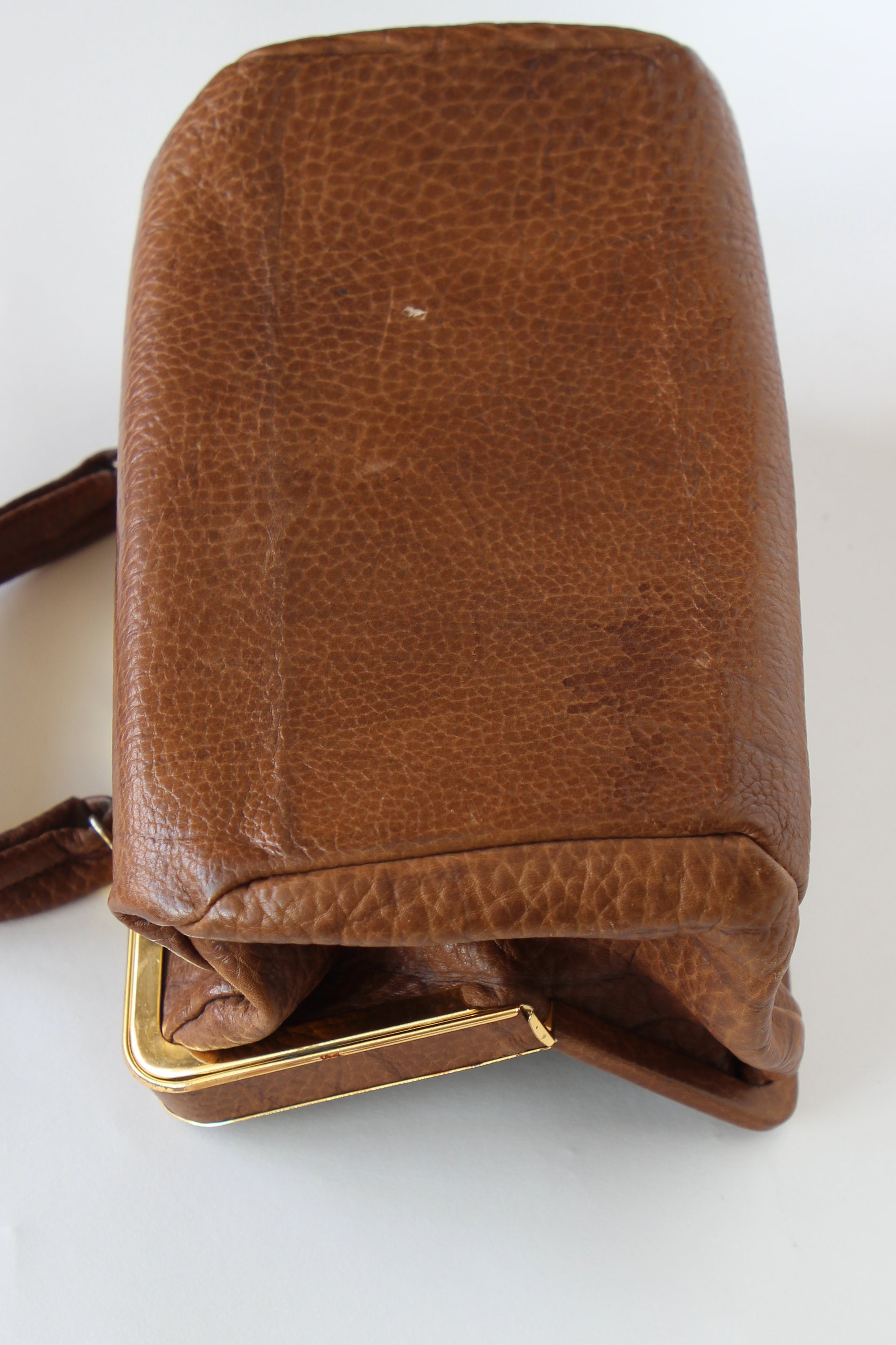 1960s Leather Top Handle Bag // Midwife Style Bag