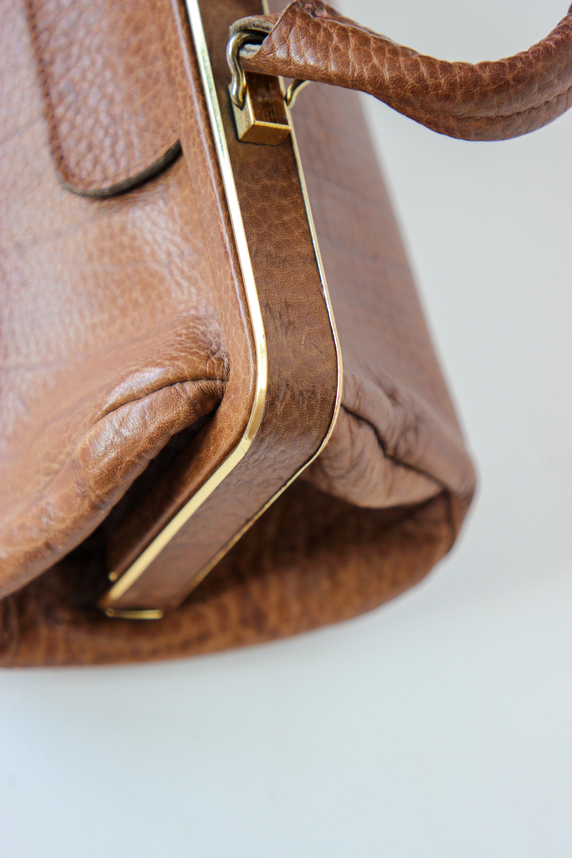 1960s Leather Top Handle Bag // Midwife Style Bag