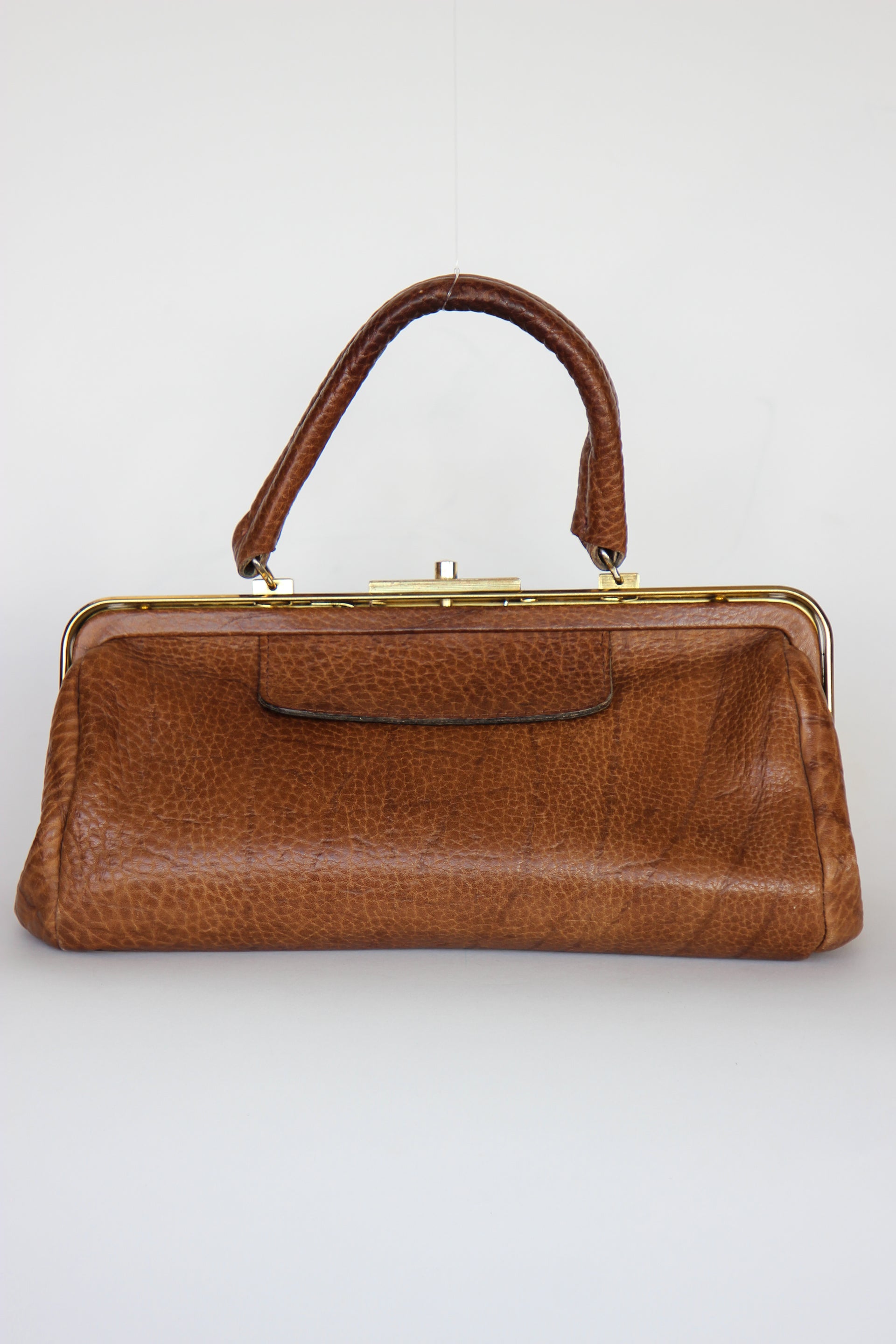1960s Leather Top Handle Bag // Midwife Style Bag