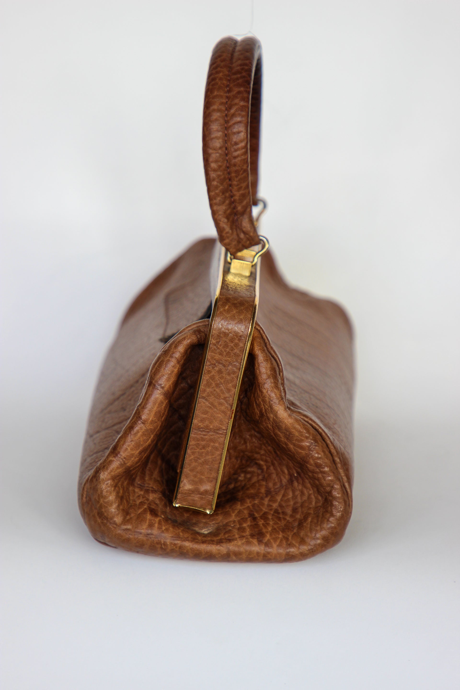 1960s Leather Top Handle Bag // Midwife Style Bag