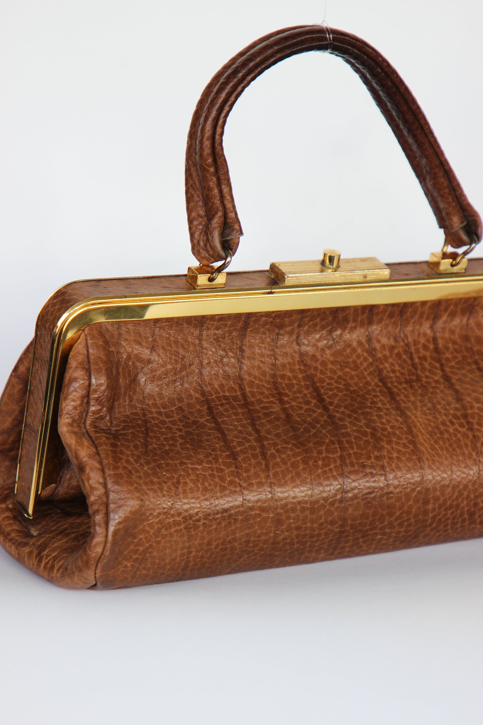 1960s Leather Top Handle Bag // Midwife Style Bag