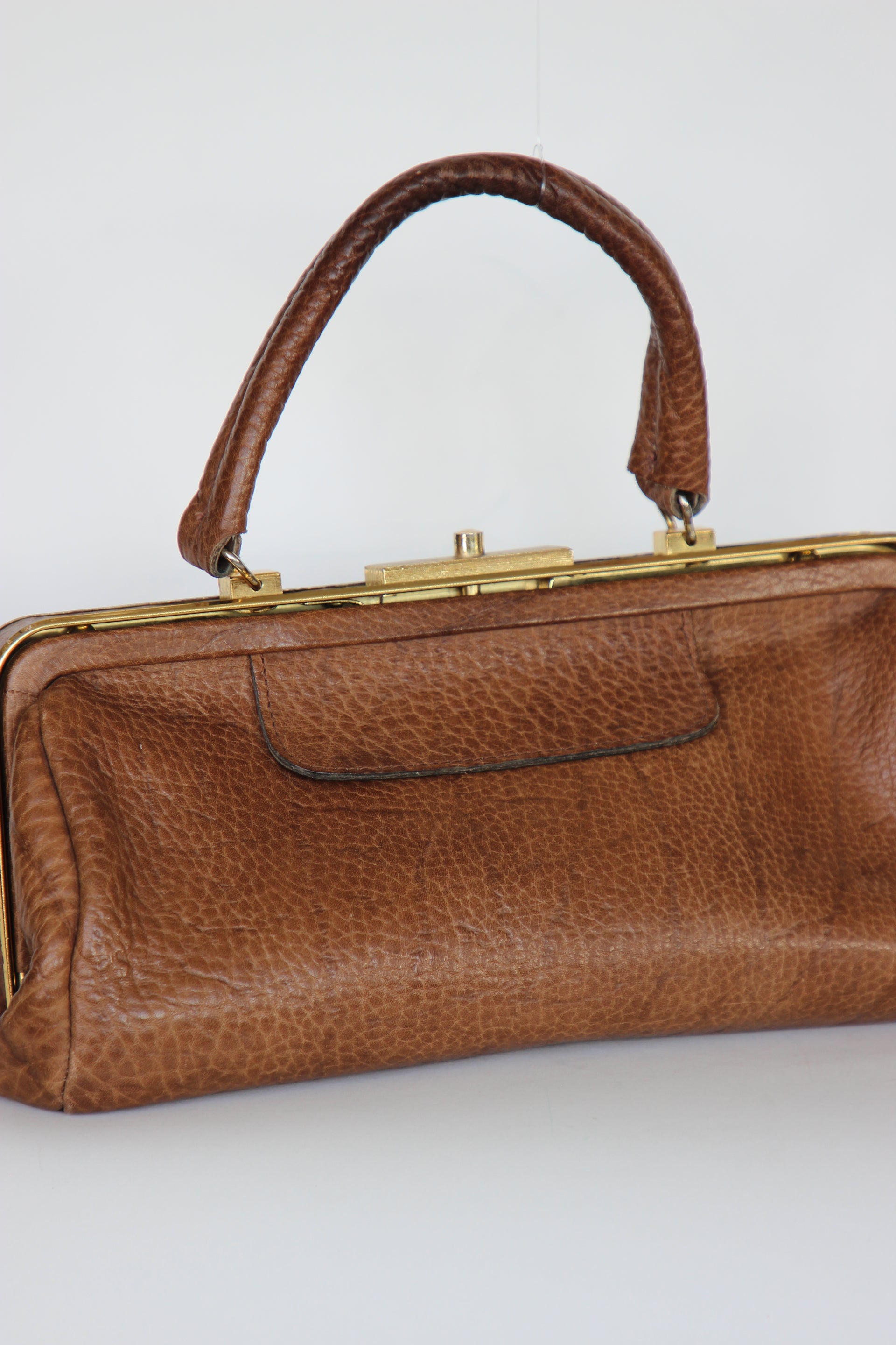 1960s Leather Top Handle Bag // Midwife Style Bag