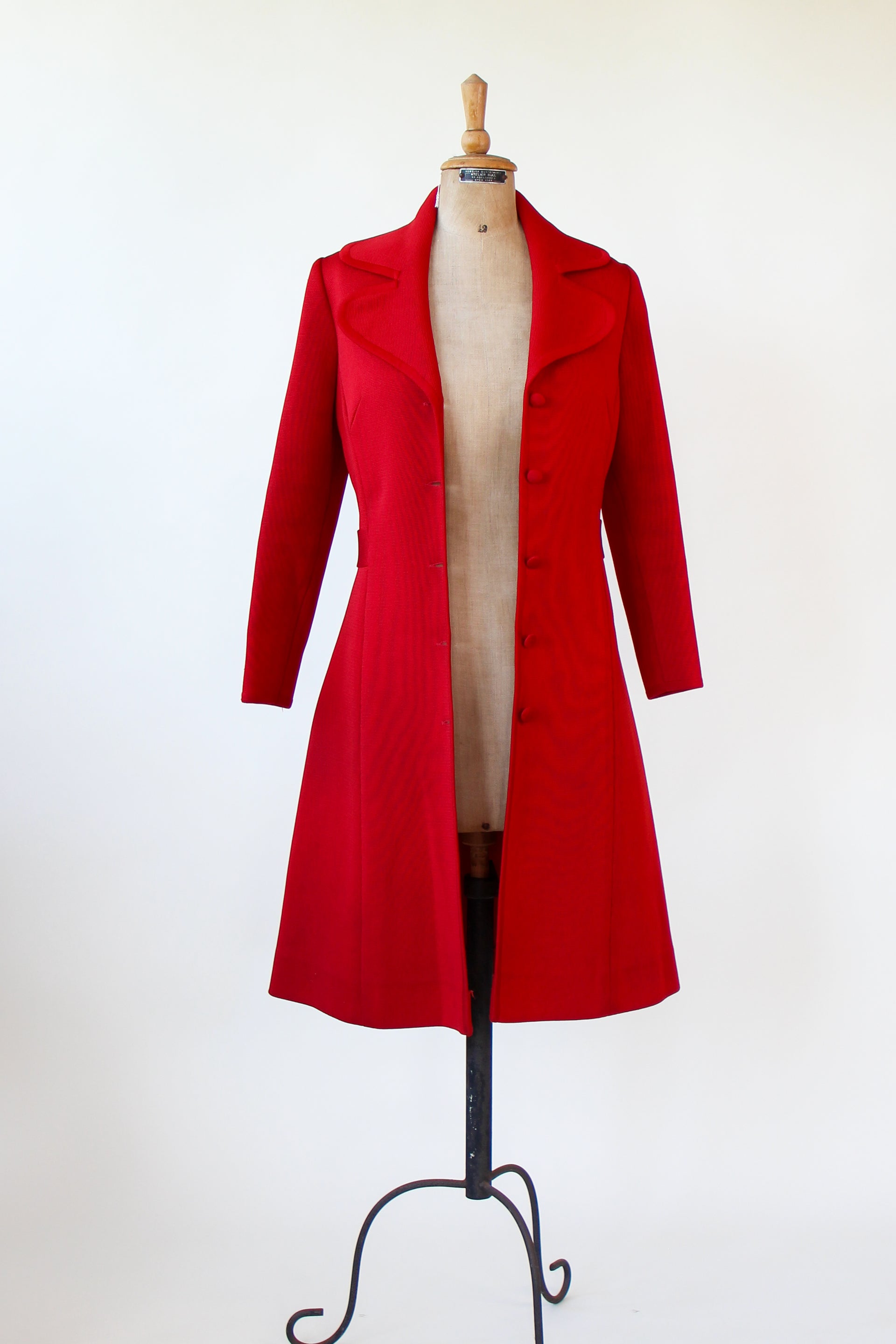 1960s 1970s Red Knit Wool Mod/Trench Coat // Size M