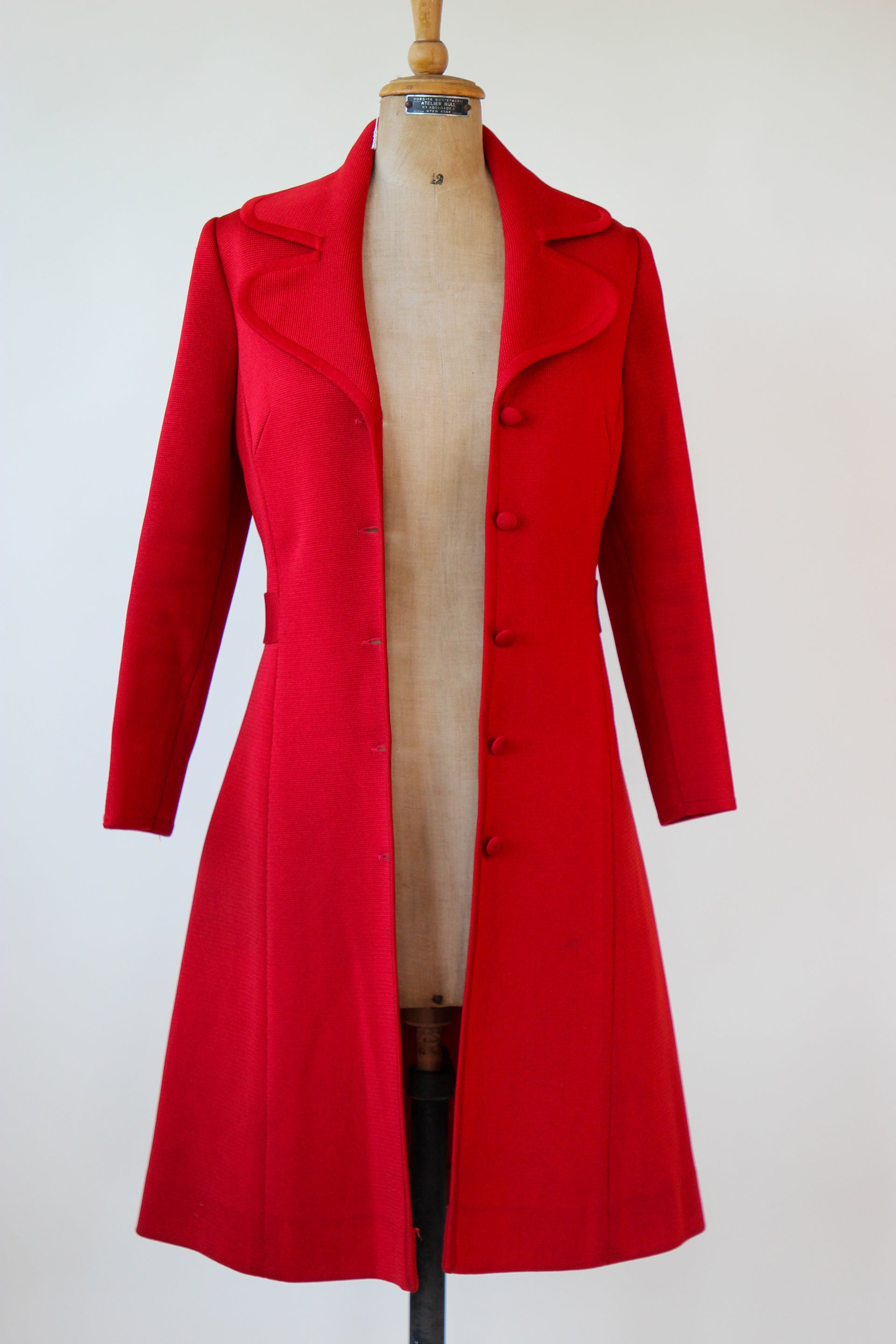1960s 1970s Red Knit Wool Mod/Trench Coat // Size M