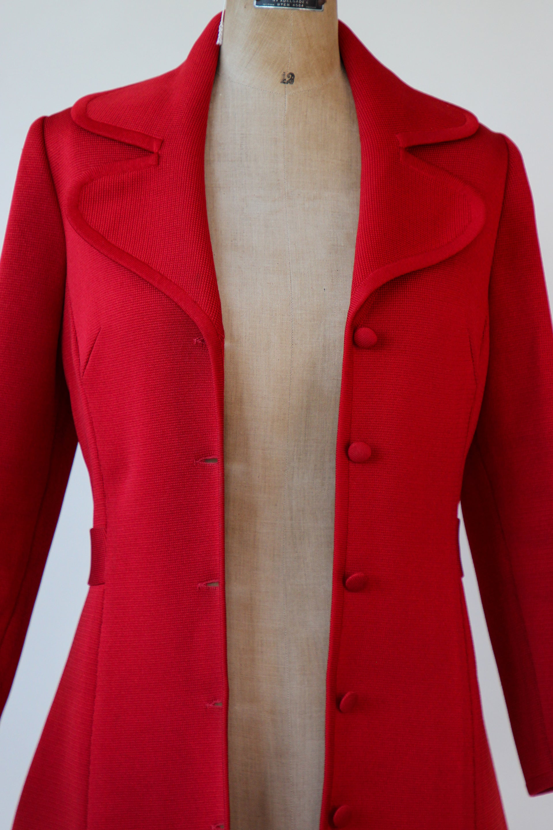 1960s 1970s Red Knit Wool Mod/Trench Coat // Size M