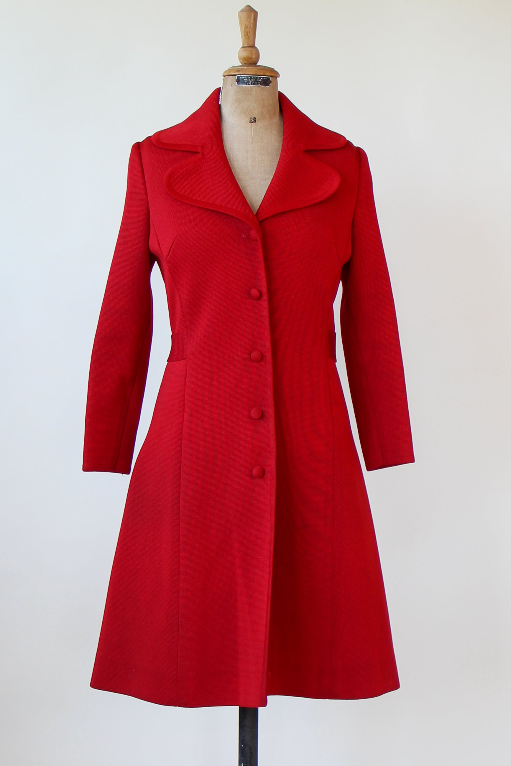 1960s 1970s Red Knit Wool Mod/Trench Coat // Size M