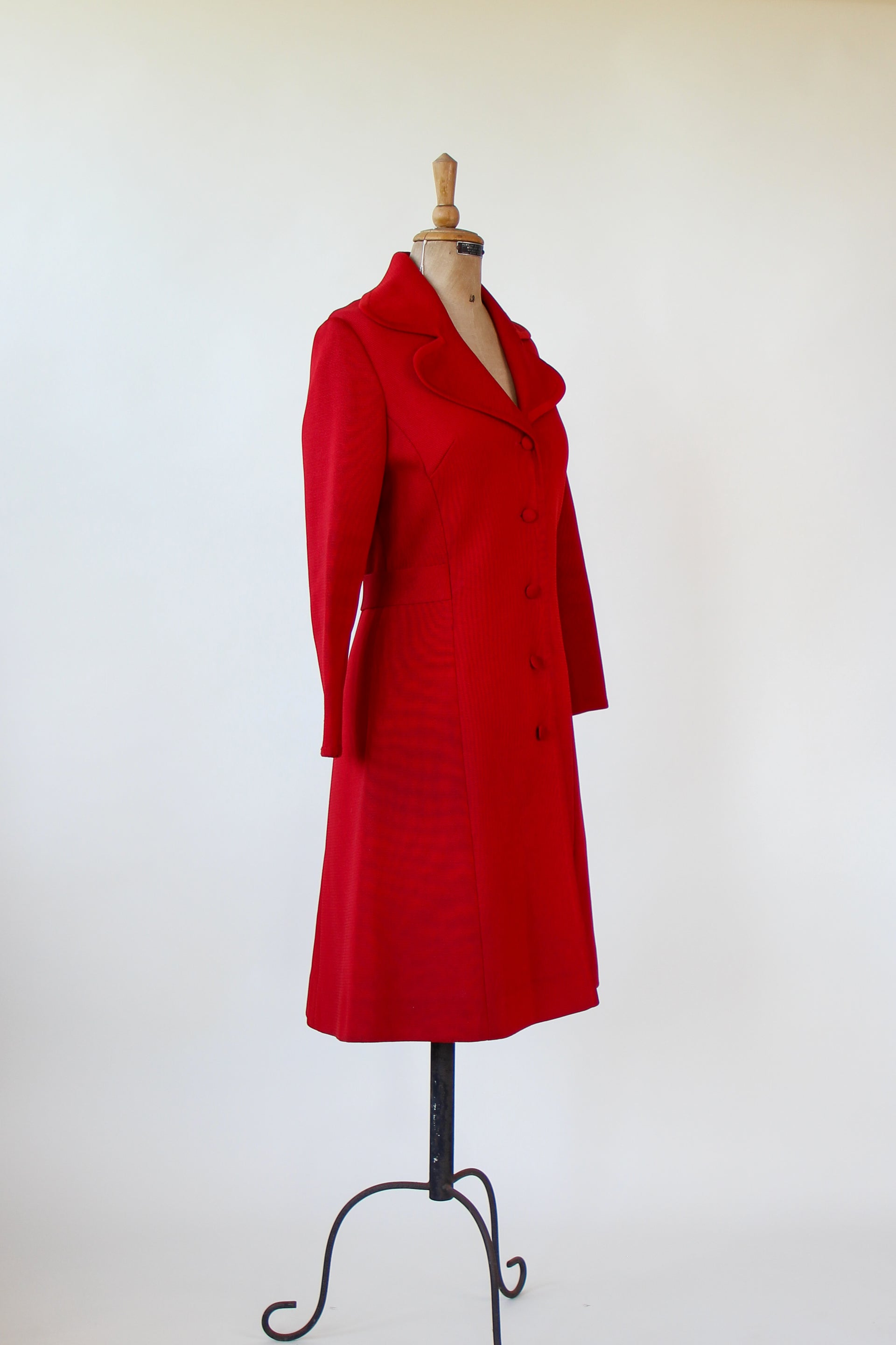 1960s 1970s Red Knit Wool Mod/Trench Coat // Size M