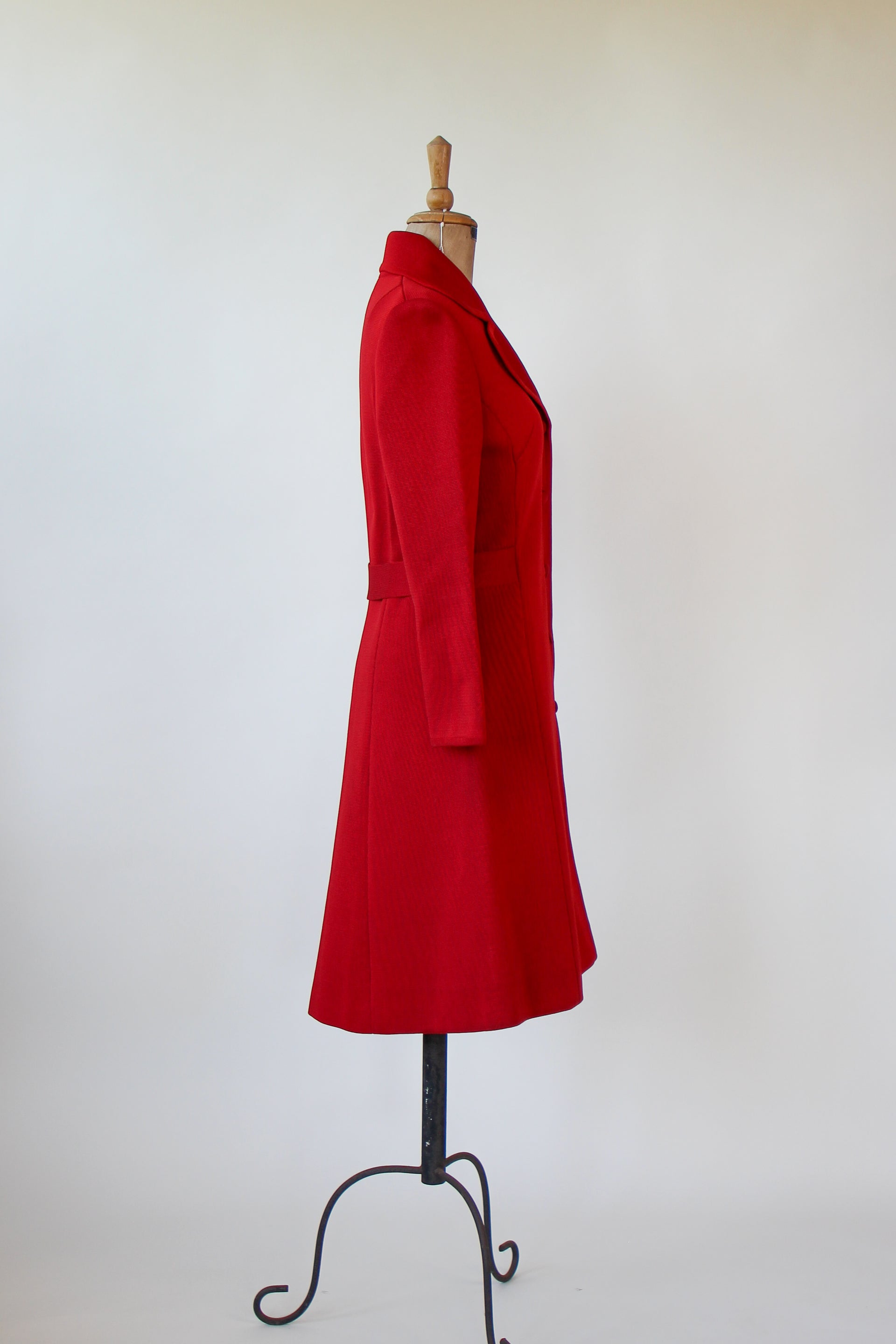 1960s 1970s Red Knit Wool Mod/Trench Coat // Size M