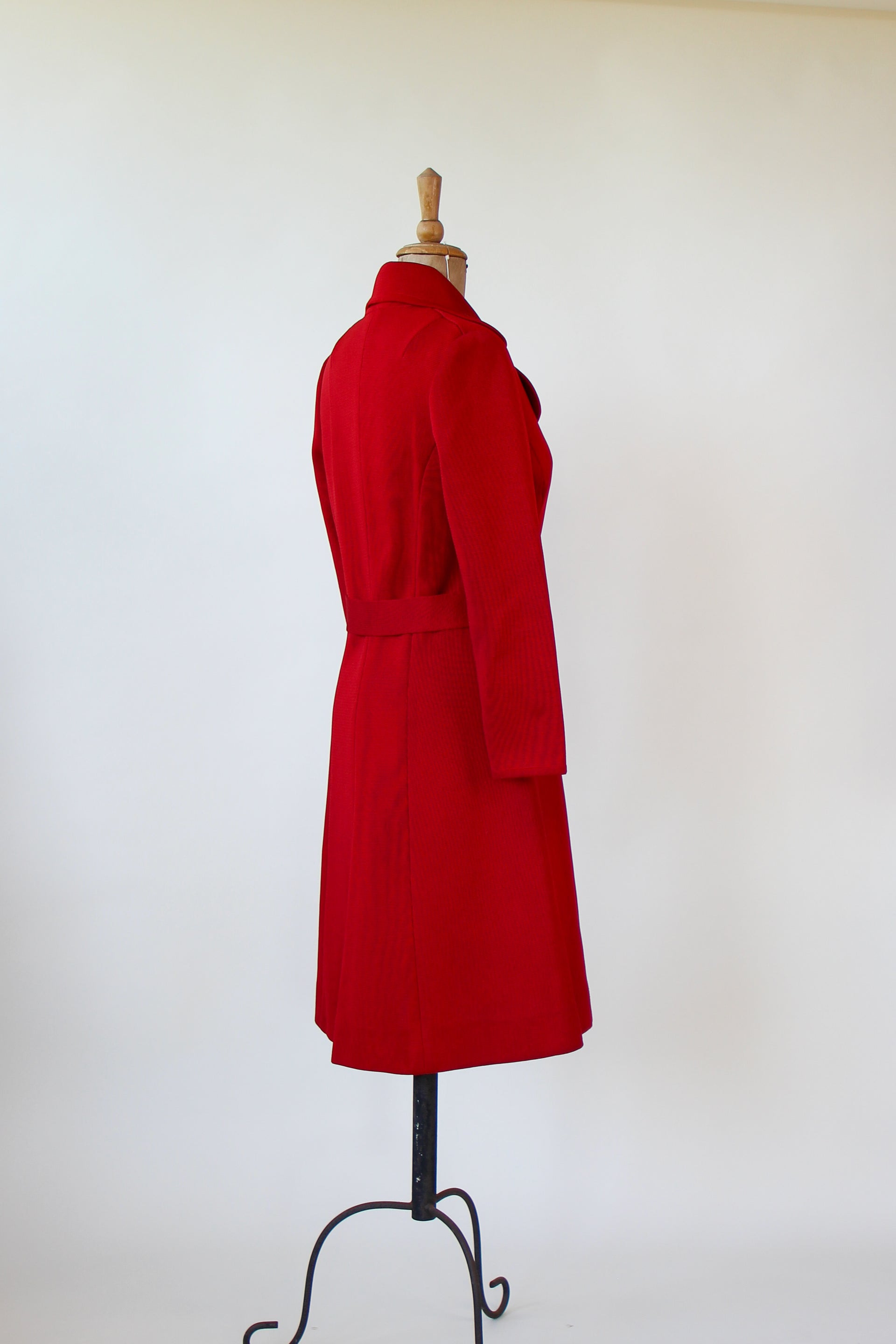 1960s 1970s Red Knit Wool Mod/Trench Coat // Size M