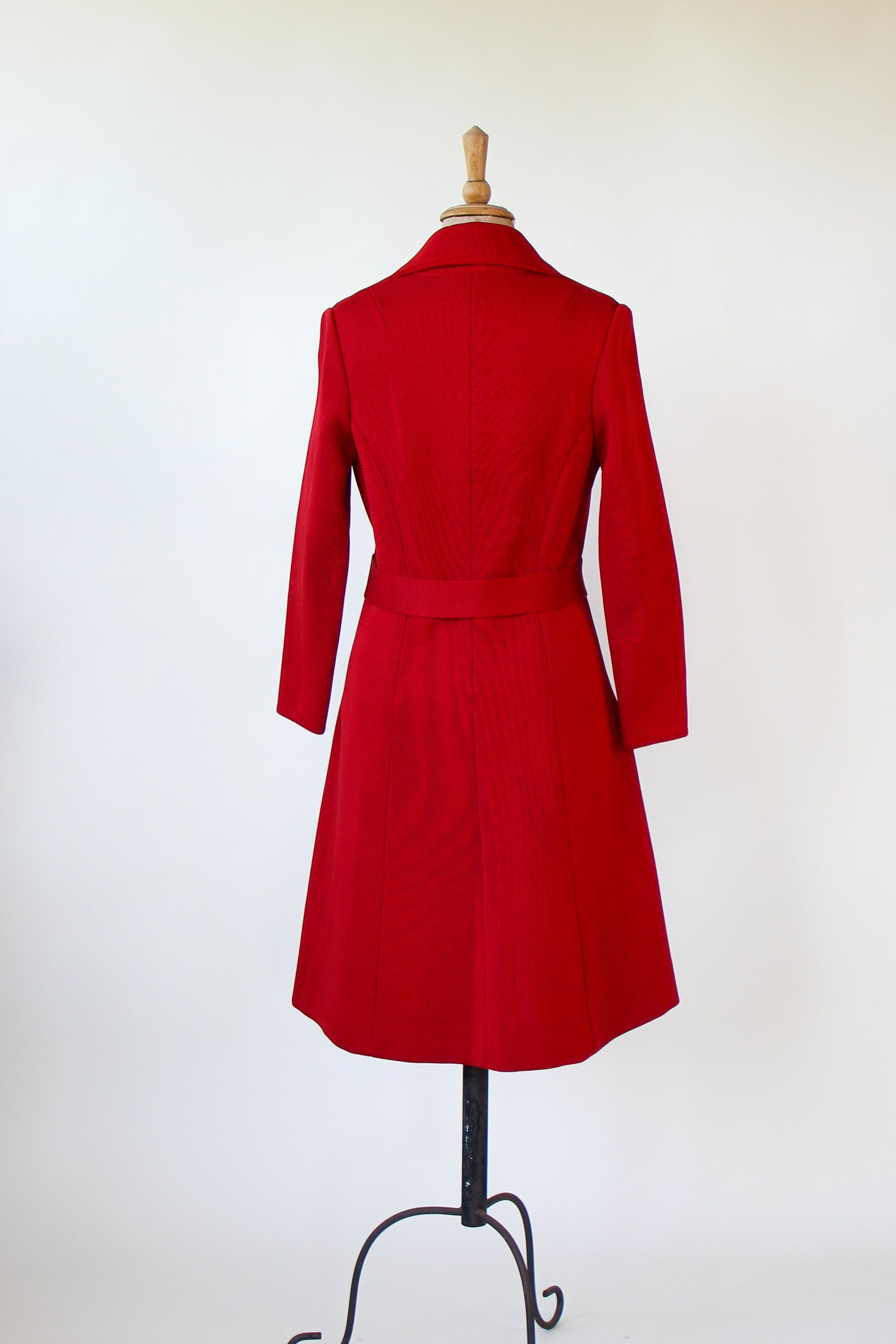 1960s 1970s Red Knit Wool Mod/Trench Coat // Size M