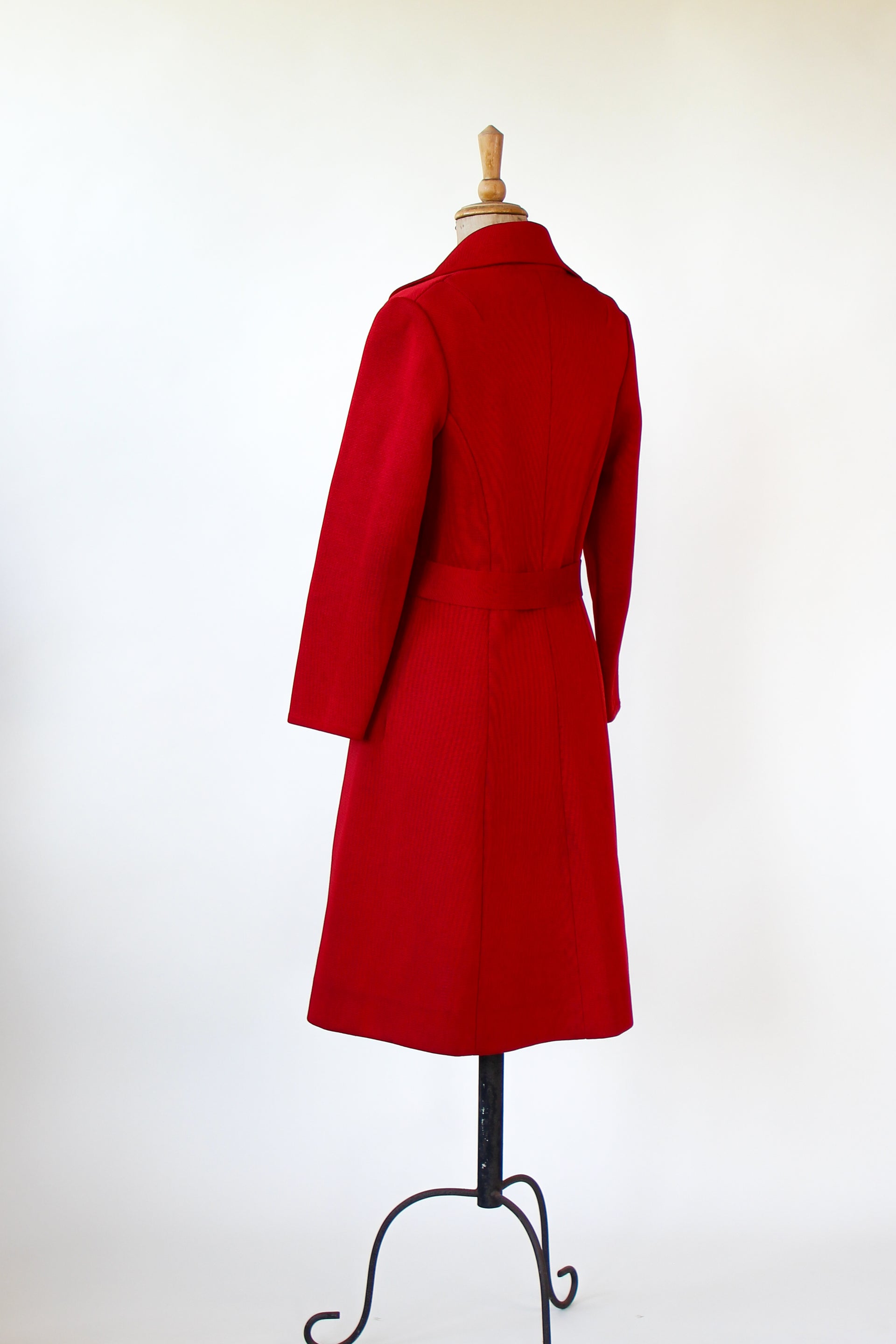 1960s 1970s Red Knit Wool Mod/Trench Coat // Size M