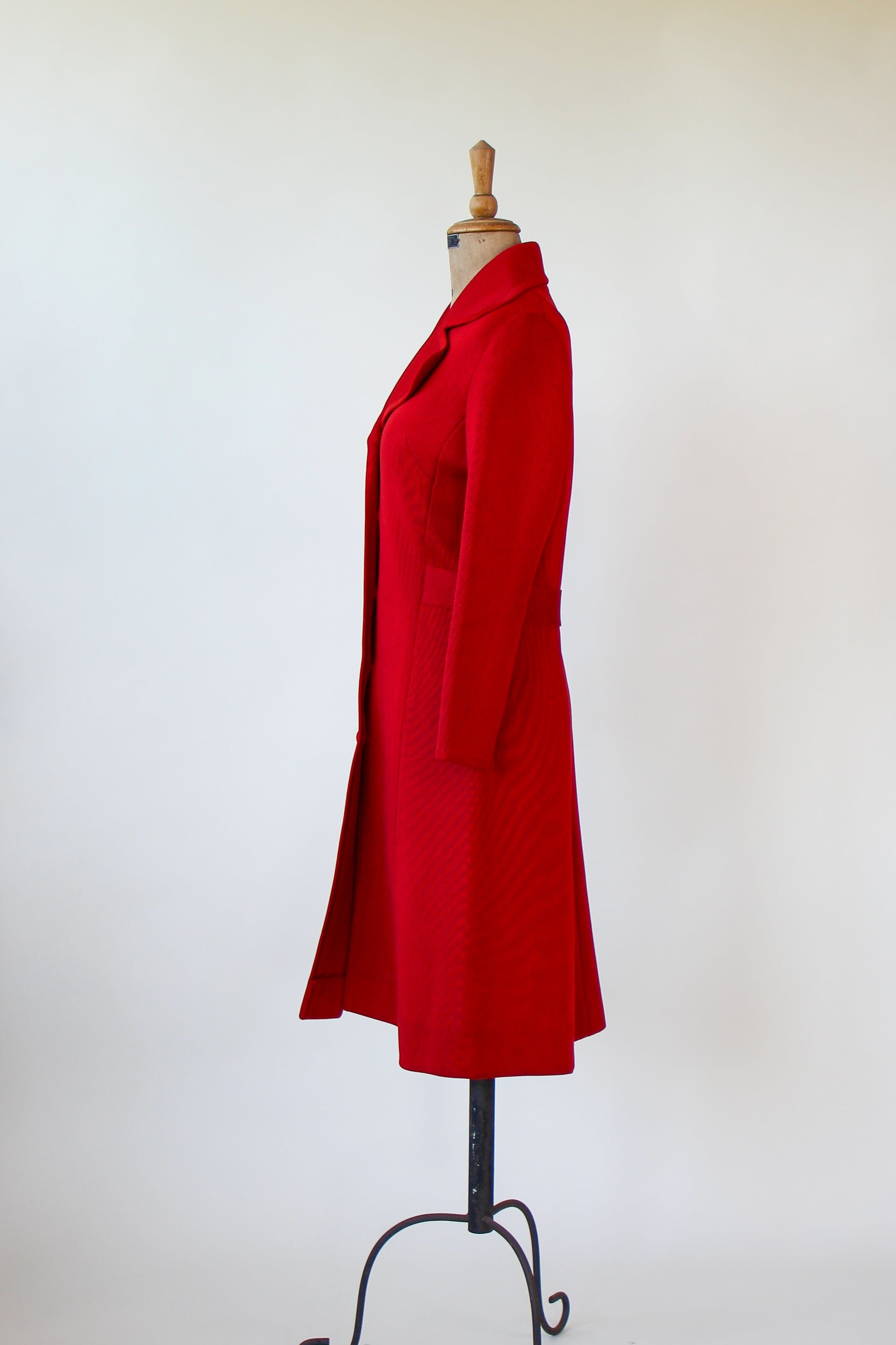 1960s 1970s Red Knit Wool Mod/Trench Coat // Size M