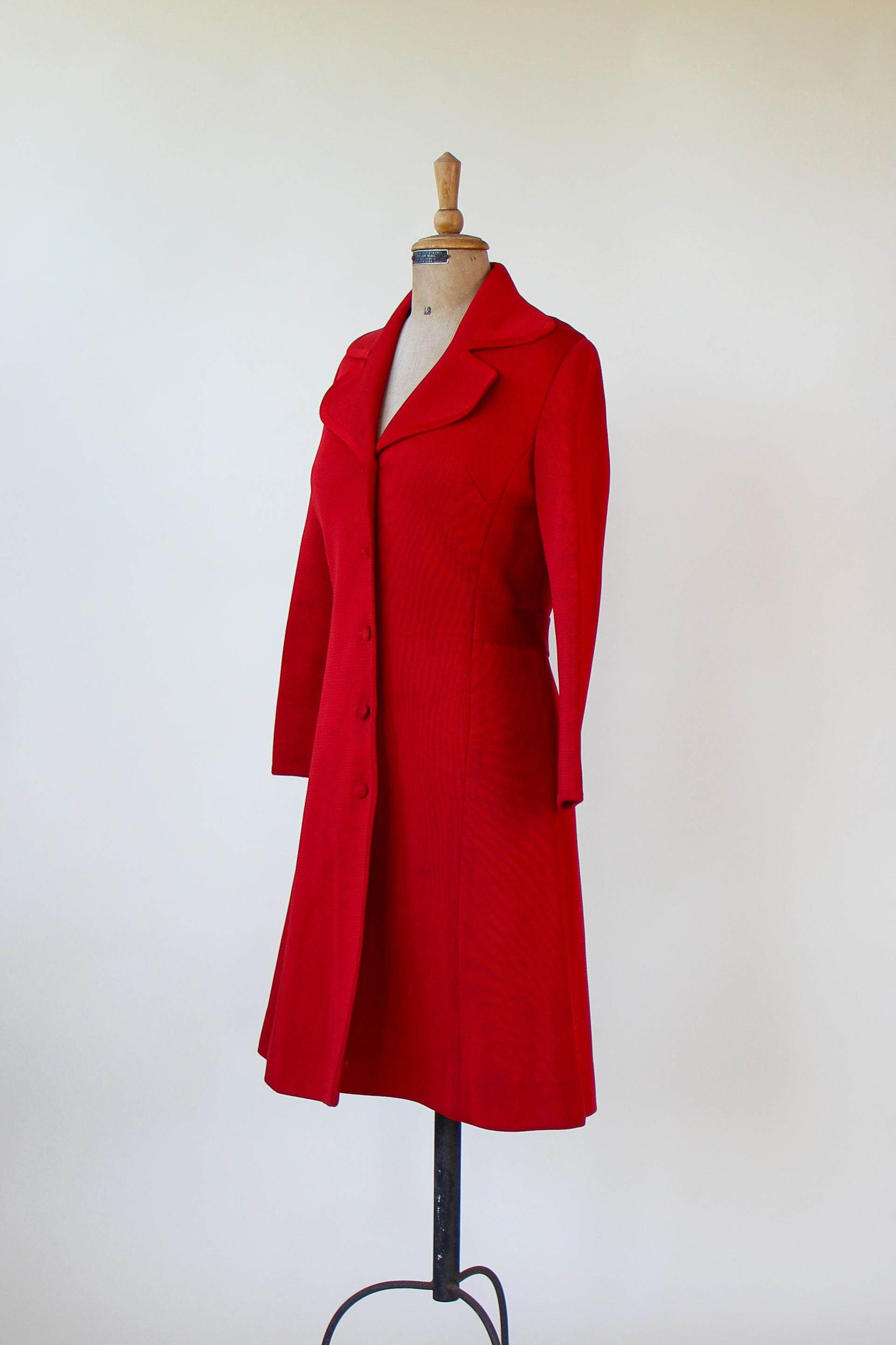 1960s 1970s Red Knit Wool Mod/Trench Coat // Size M