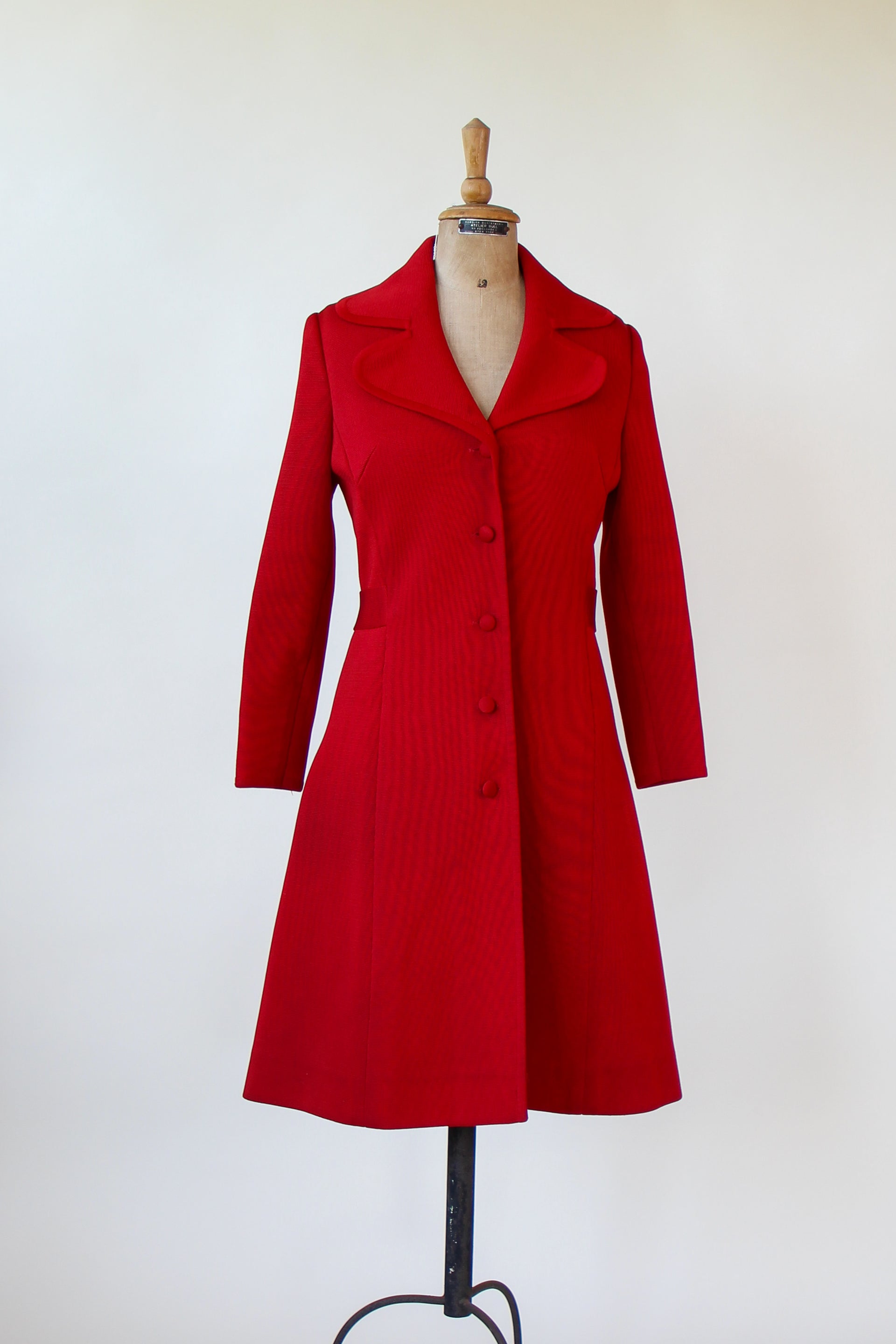 1960s 1970s Red Knit Wool Mod/Trench Coat // Size M