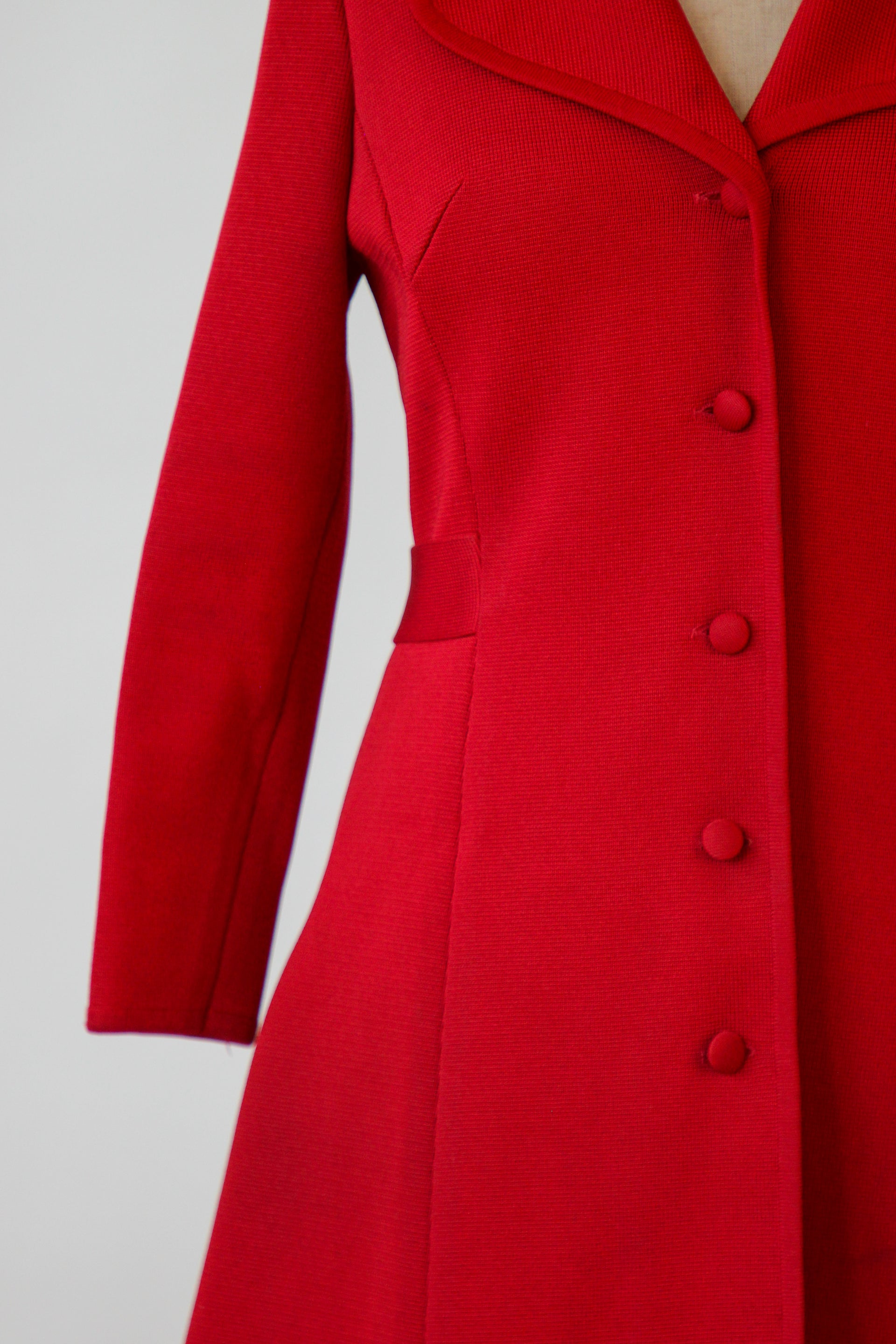 1960s 1970s Red Knit Wool Mod/Trench Coat // Size M