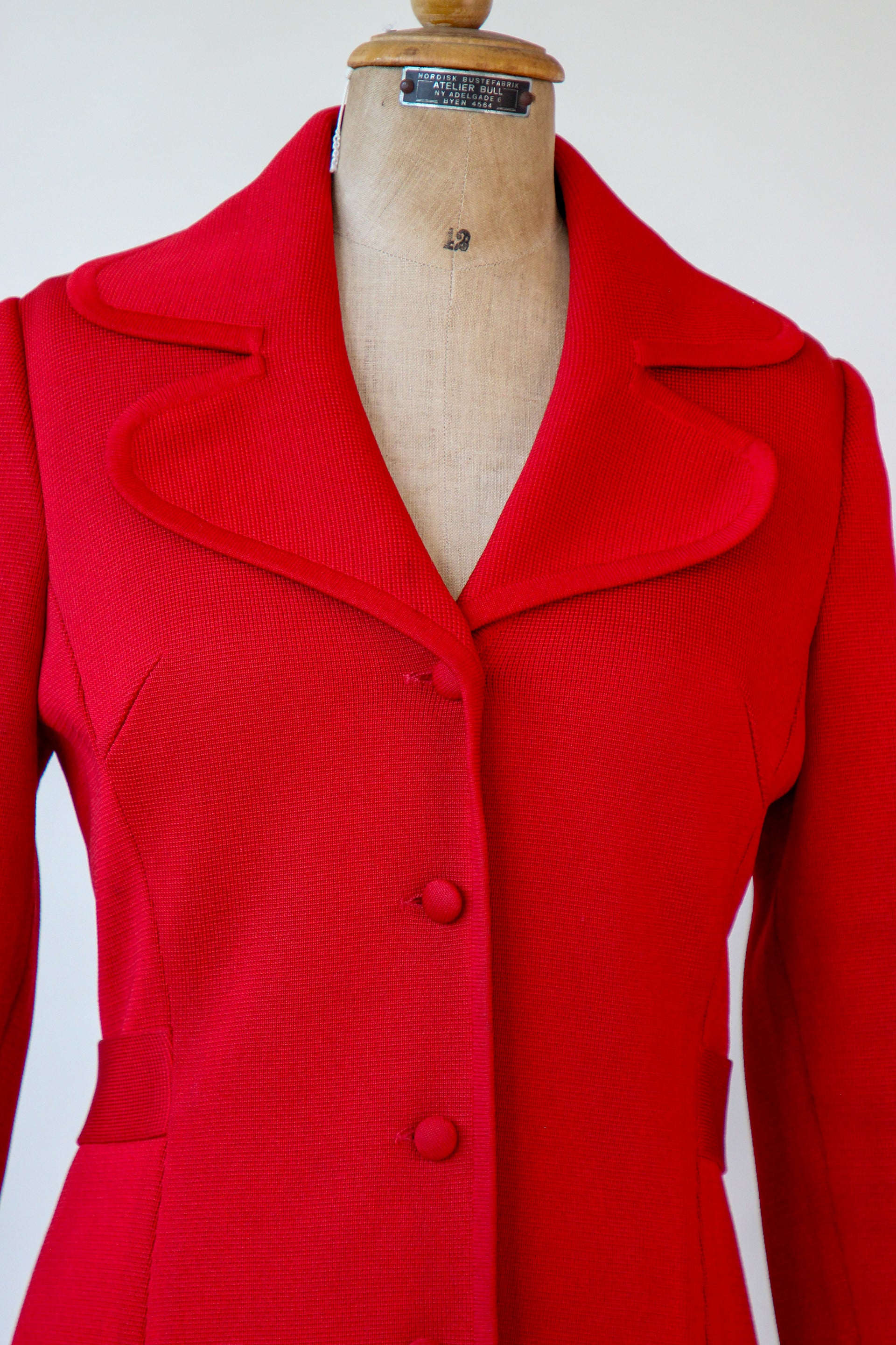 1960s 1970s Red Knit Wool Mod/Trench Coat // Size M