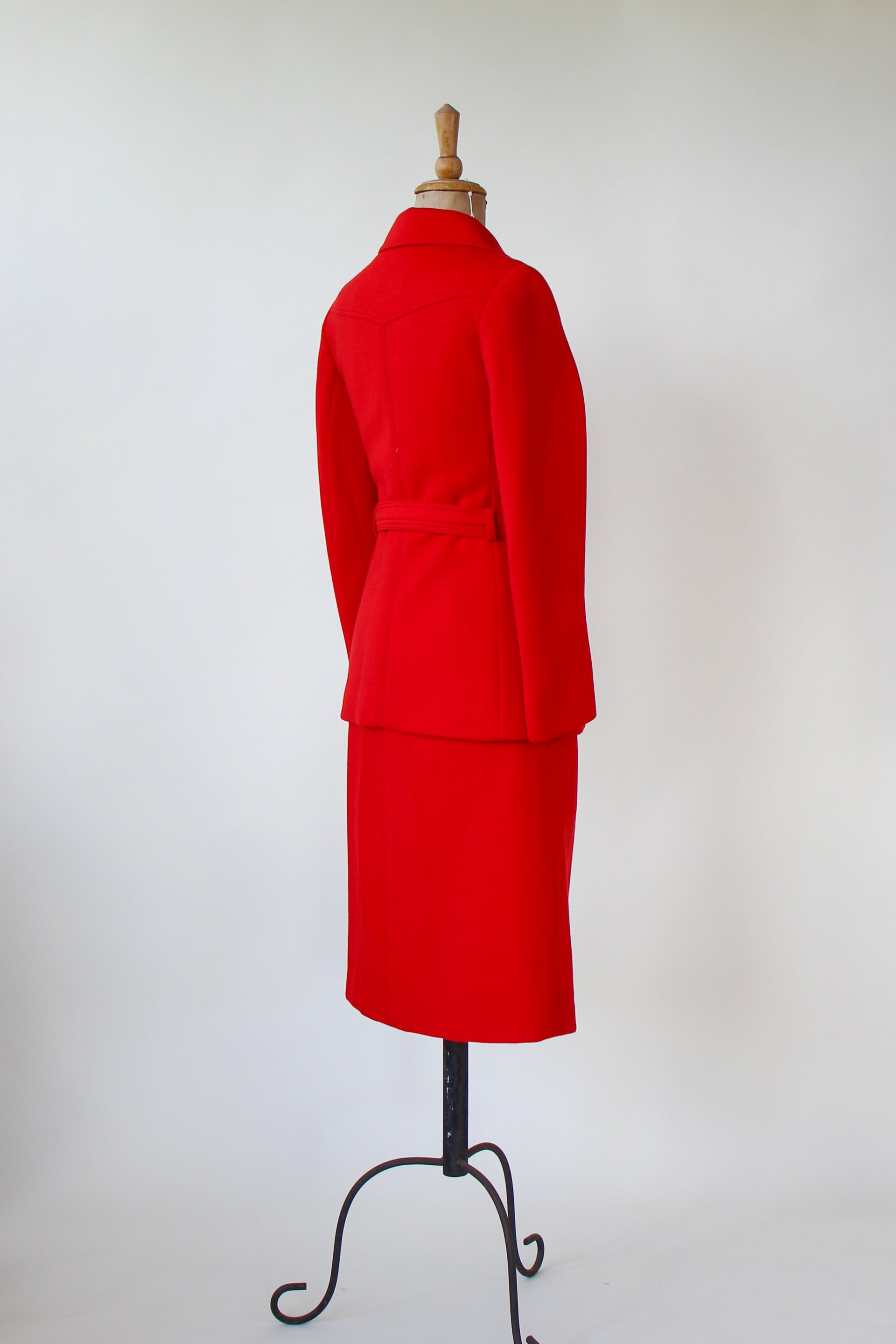 1960s 1970s Vintage Bright Red Wool Skirt Suit // Size S