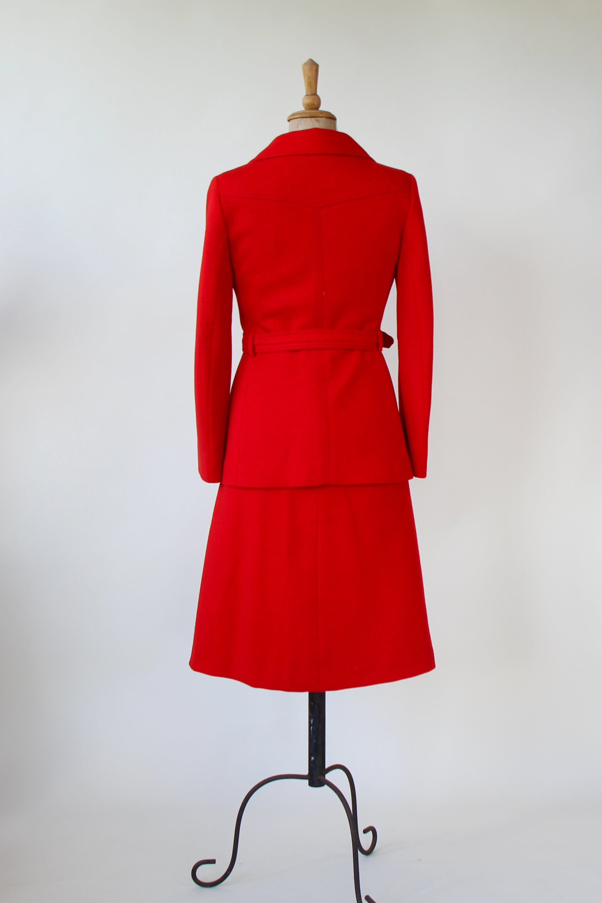 1960s 1970s Vintage Bright Red Wool Skirt Suit // Size S
