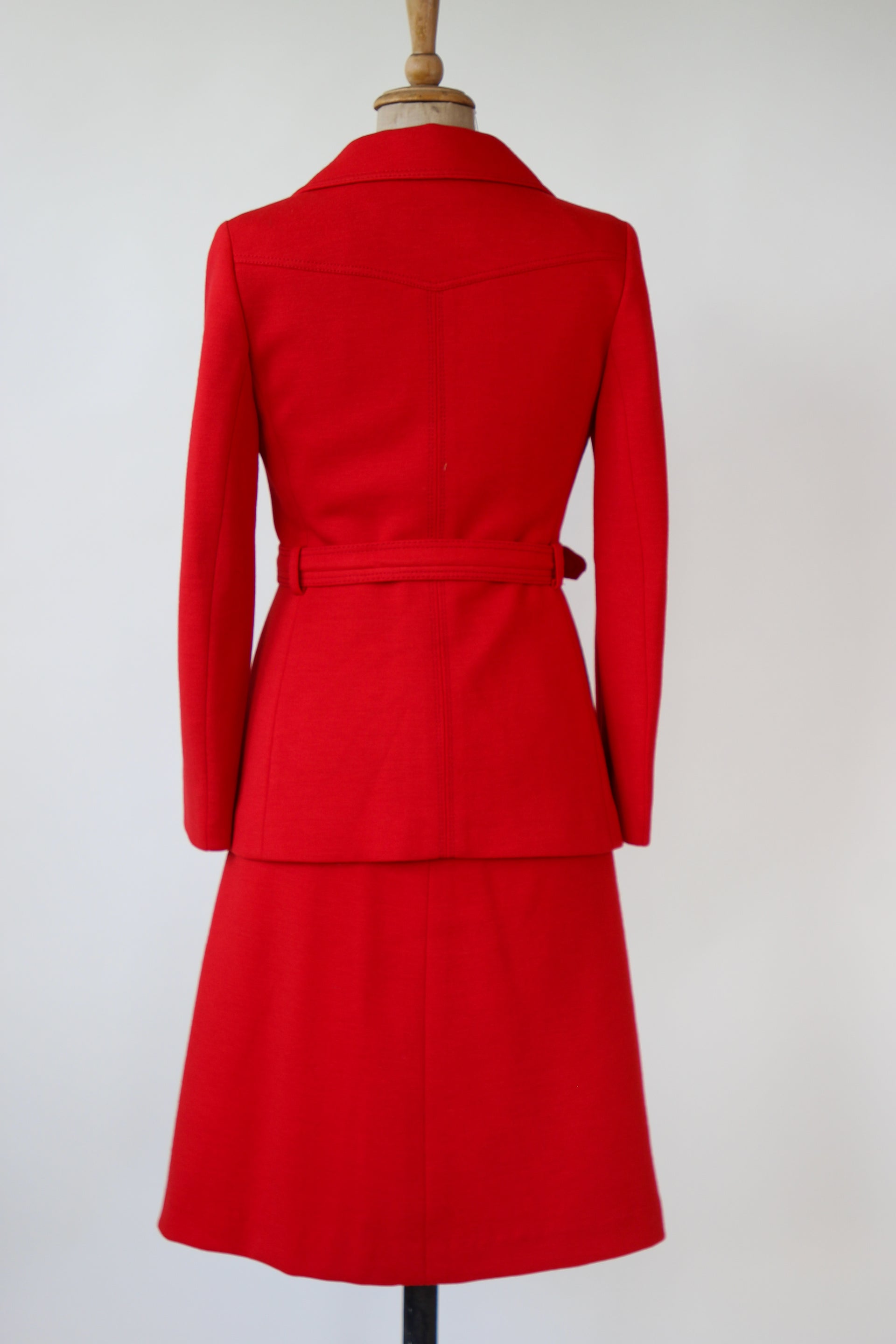 1960s 1970s Vintage Bright Red Wool Skirt Suit // Size S