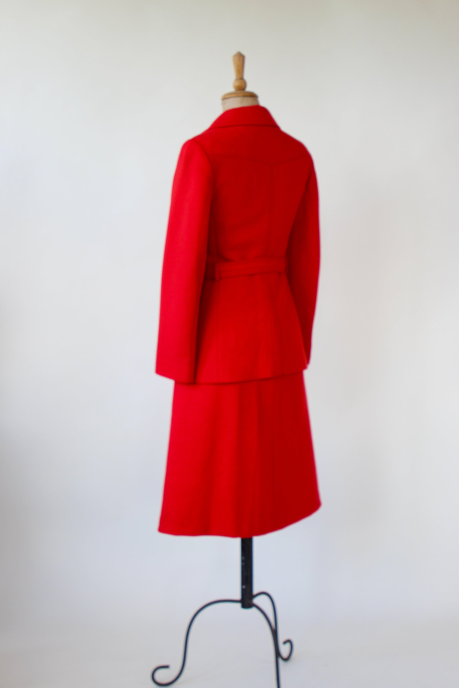 1960s 1970s Vintage Bright Red Wool Skirt Suit // Size S