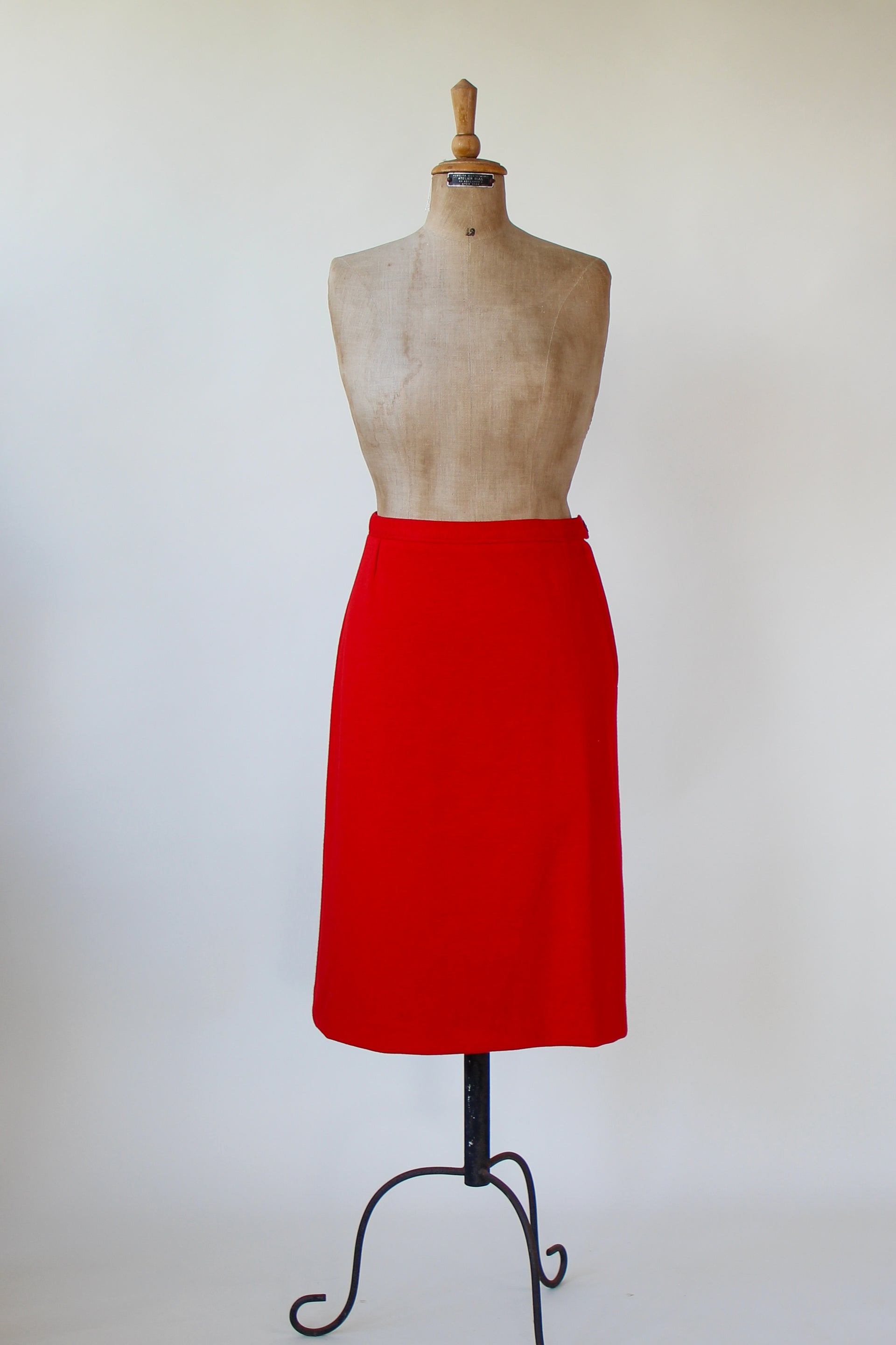 1960s 1970s Vintage Bright Red Wool Skirt Suit // Size S
