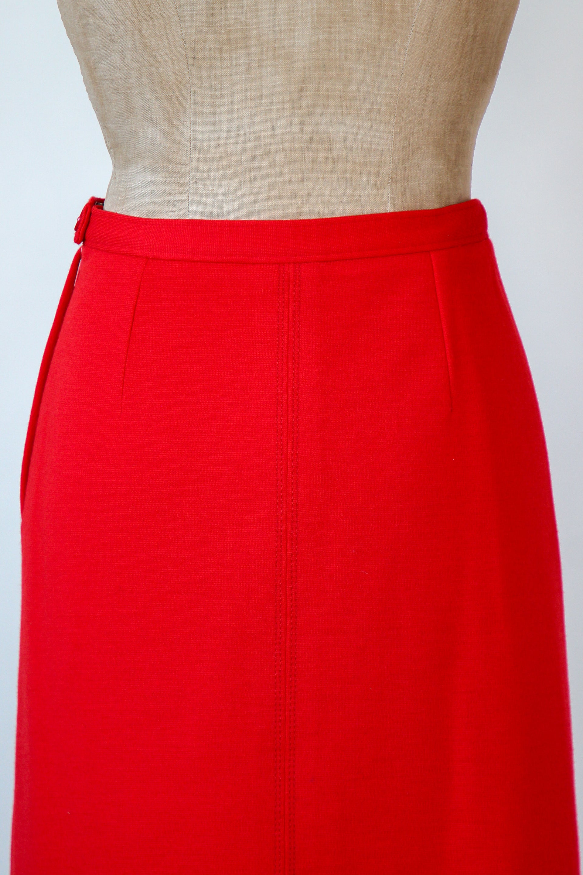 1960s 1970s Vintage Bright Red Wool Skirt Suit // Size S