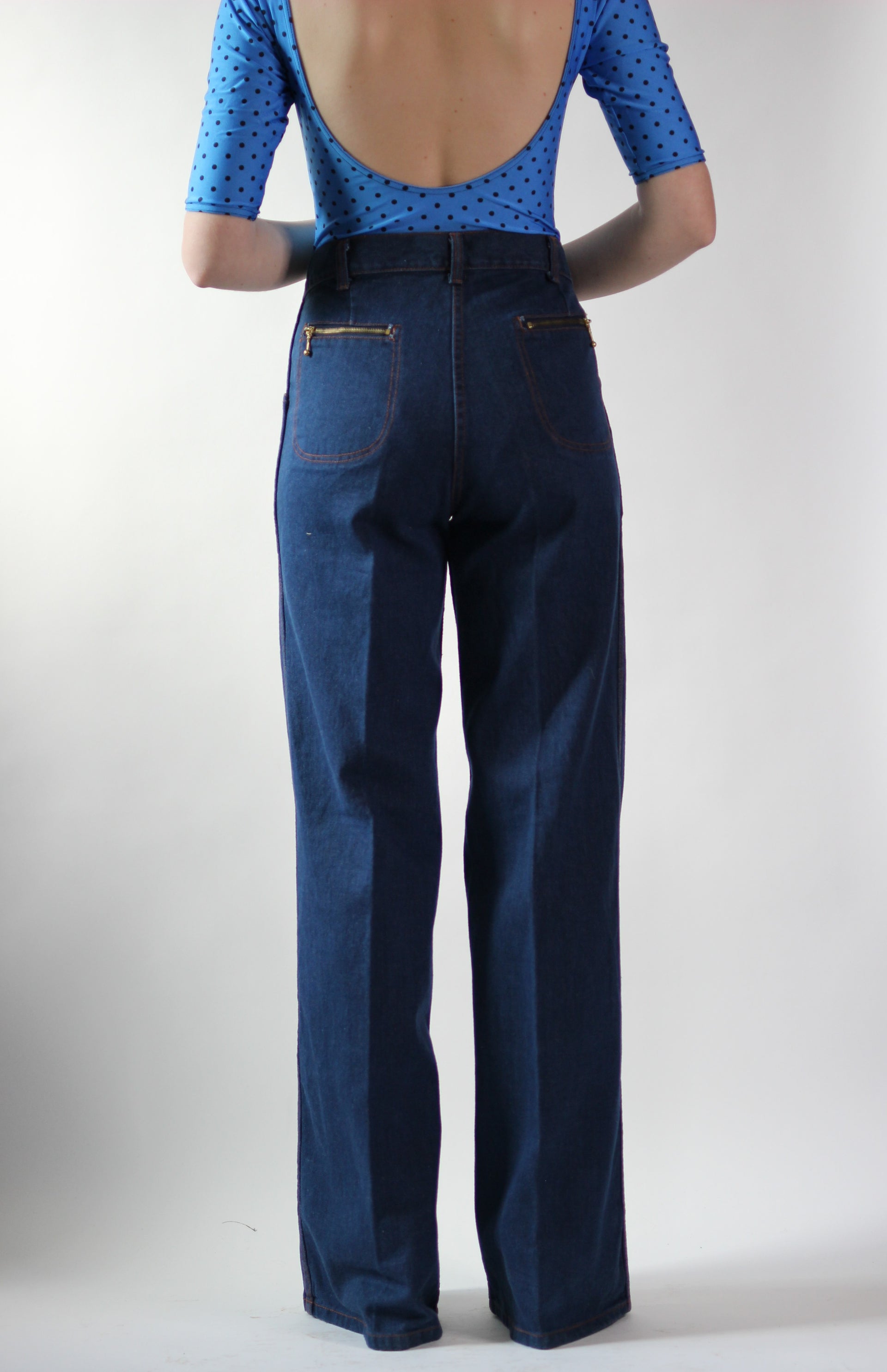1970s Blue High Waisted Vtg. Flare Denim Pants//Size M/L