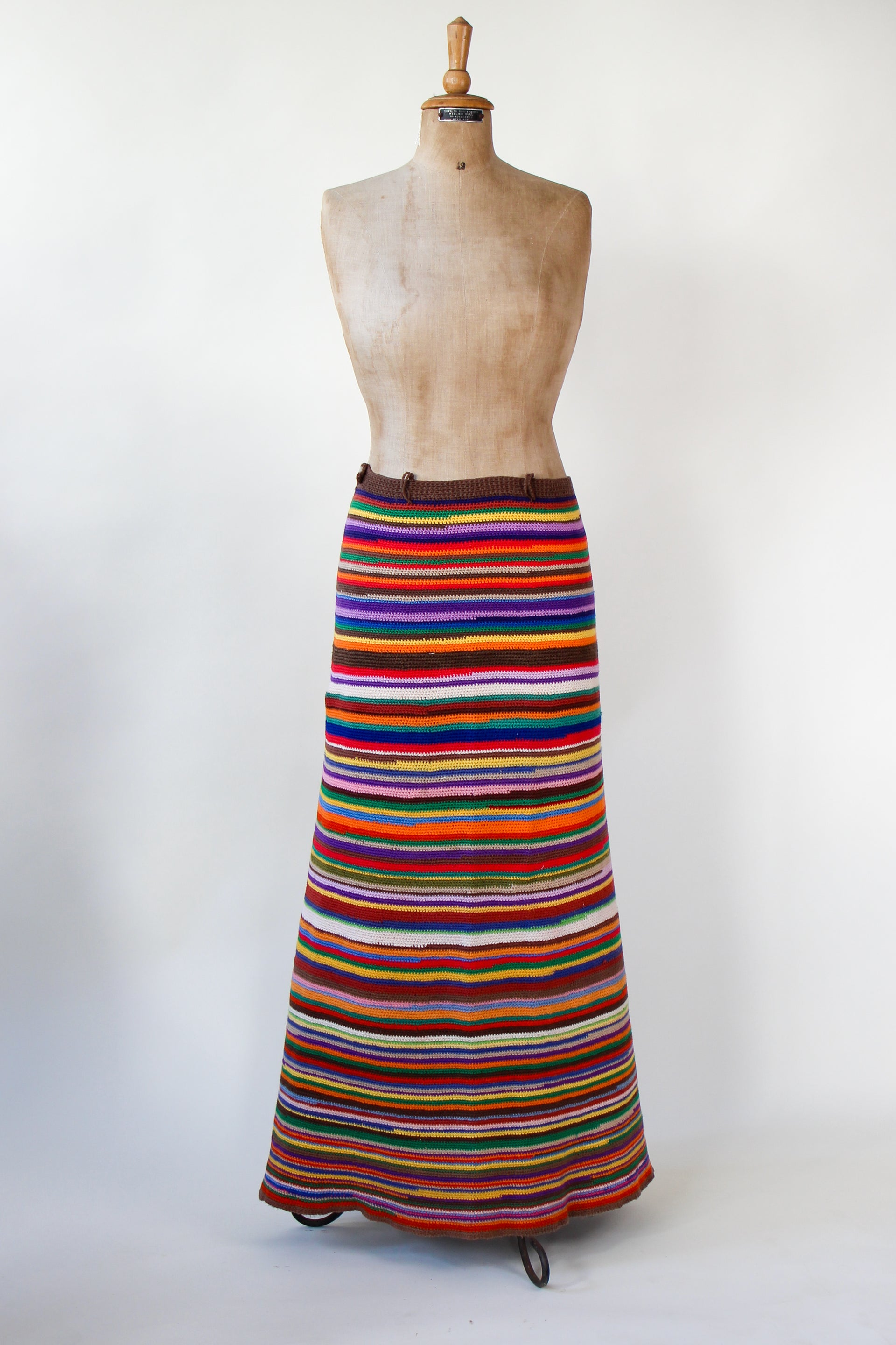1960s 1970s Vintage Colorfull Handemade Crochet Maxi Skirt // Size S/M