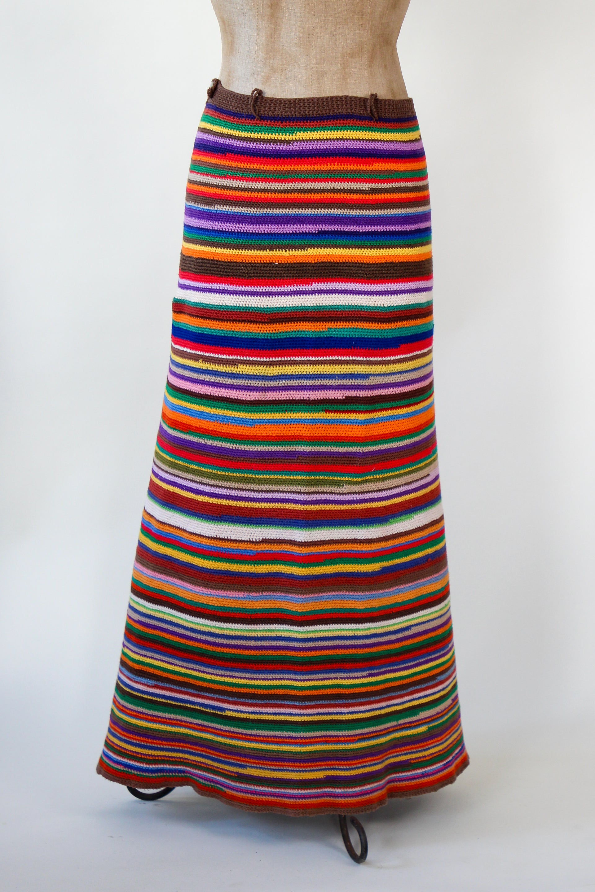 1960s 1970s Vintage Colorfull Handemade Crochet Maxi Skirt // Size S/M