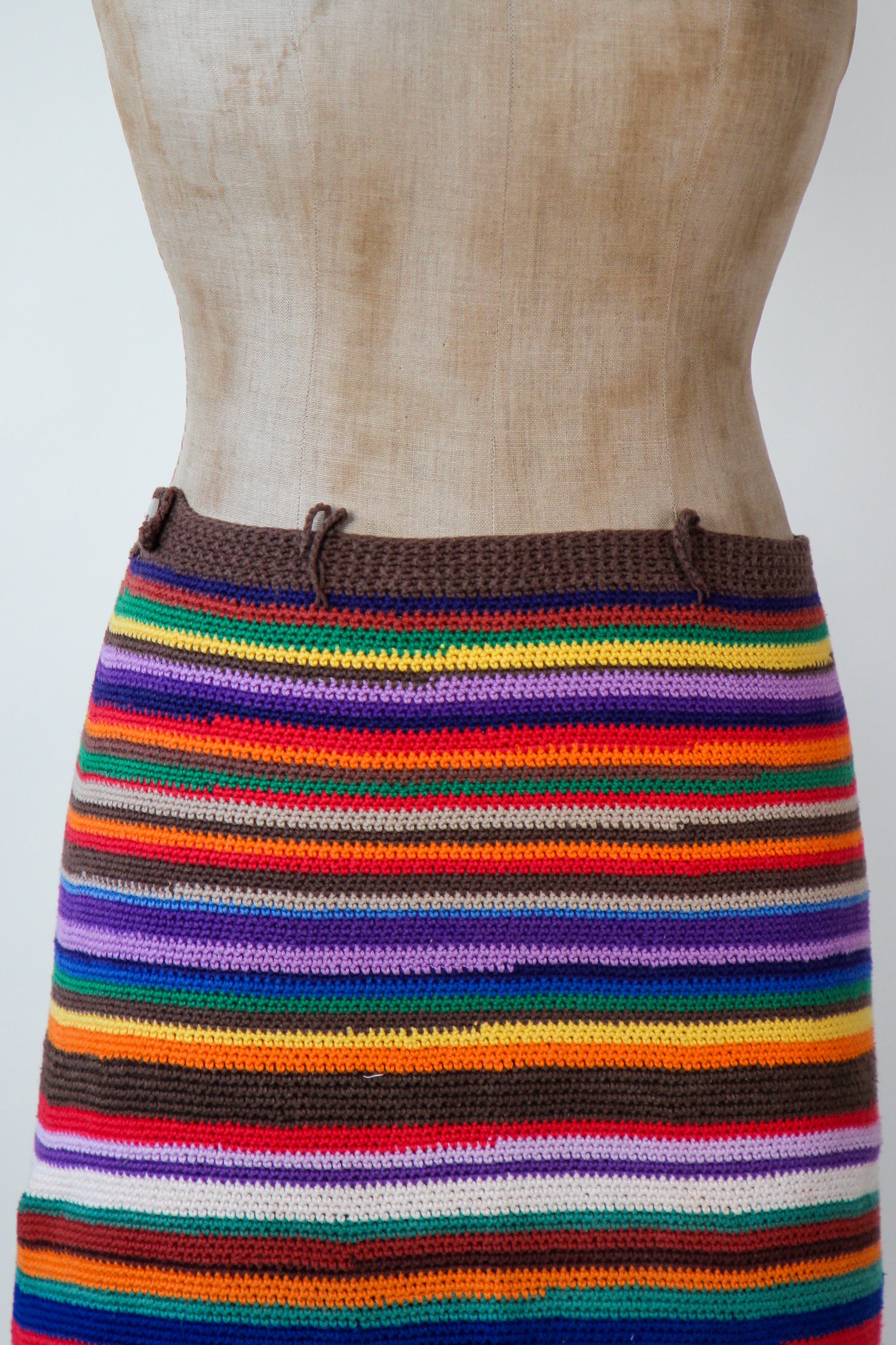 1960s 1970s Vintage Colorfull Handemade Crochet Maxi Skirt // Size S/M